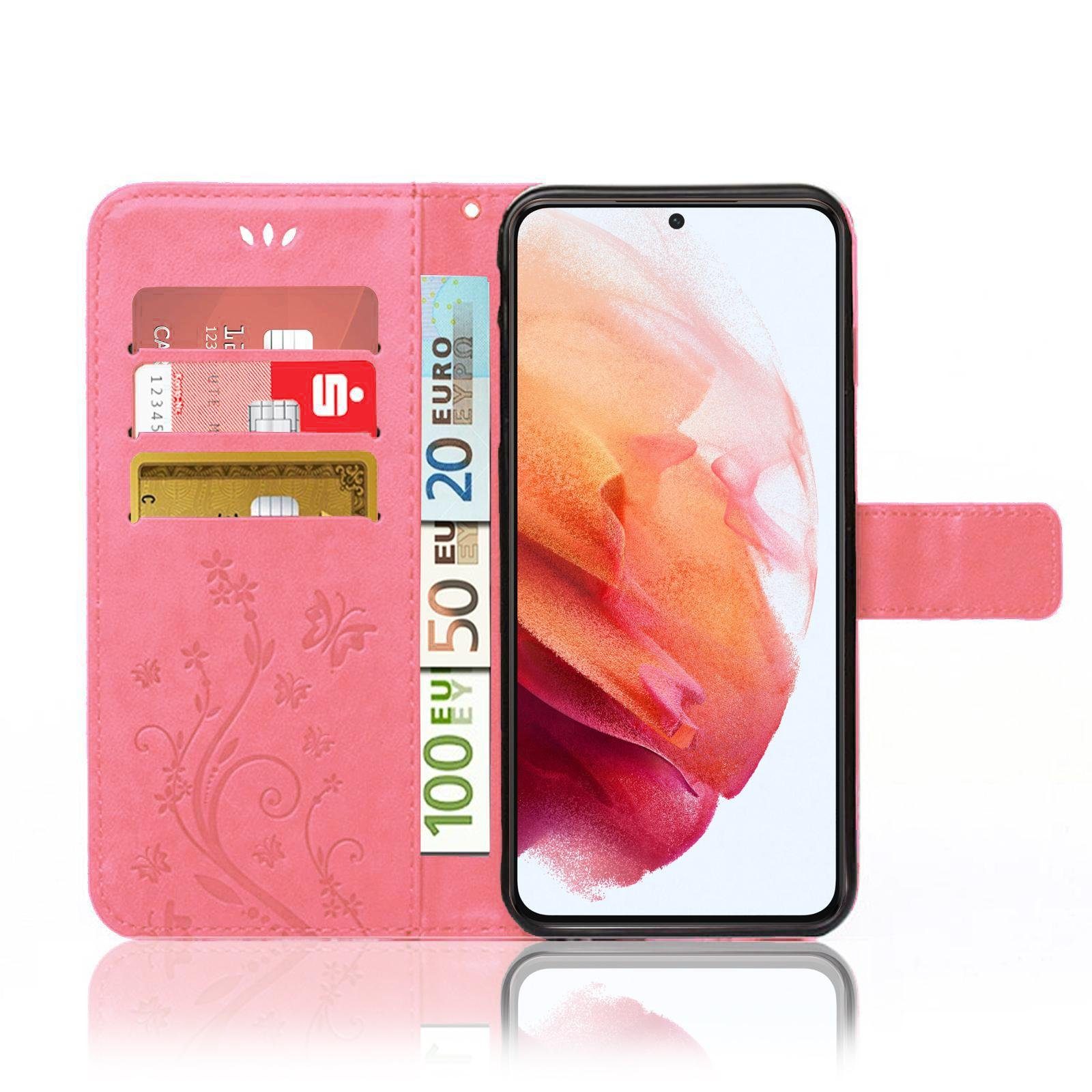 Numerva Handyhülle Bookstyle Flower für Samsung Galaxy S21, Handy Tasche Schutzhülle Klapphülle Flip Cover mit Blumenmuster