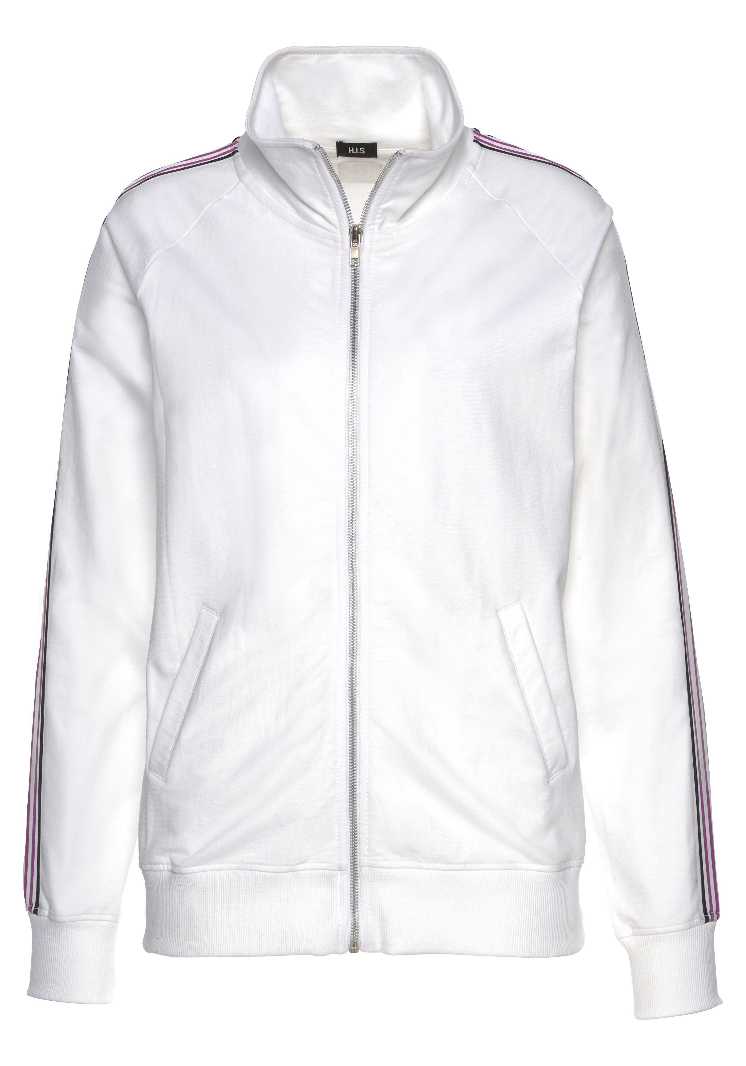 Loungeanzug seitlichem H.I.S Sweatjacke weiß mit Tape,