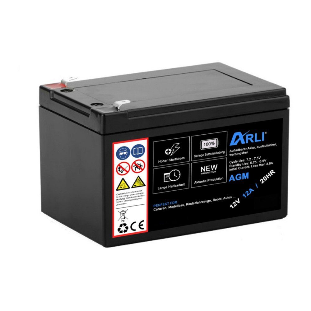 ARLI AGM Blei Akku 12V 12Ah 20HR Batterie 12000 mAh Glasfaservlies Bleiakku Bleiakkus 12000 mAh (12 V, 1 St)