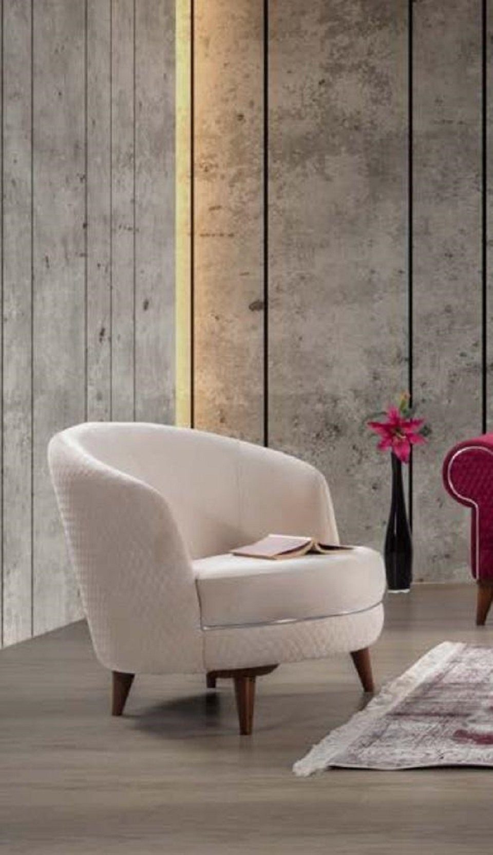 JVmoebel Sessel Einsitzer Sessel Couch Textil Wohnzimmer Polster Möbel Weiß Textil Neu