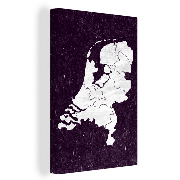 OneMillionCanvasses® Leinwandbild Karte Europa - Niederlande - Weiß (1 St) Leinwandbild fertig bespannt inkl. Zackenaufhänger Gemälde