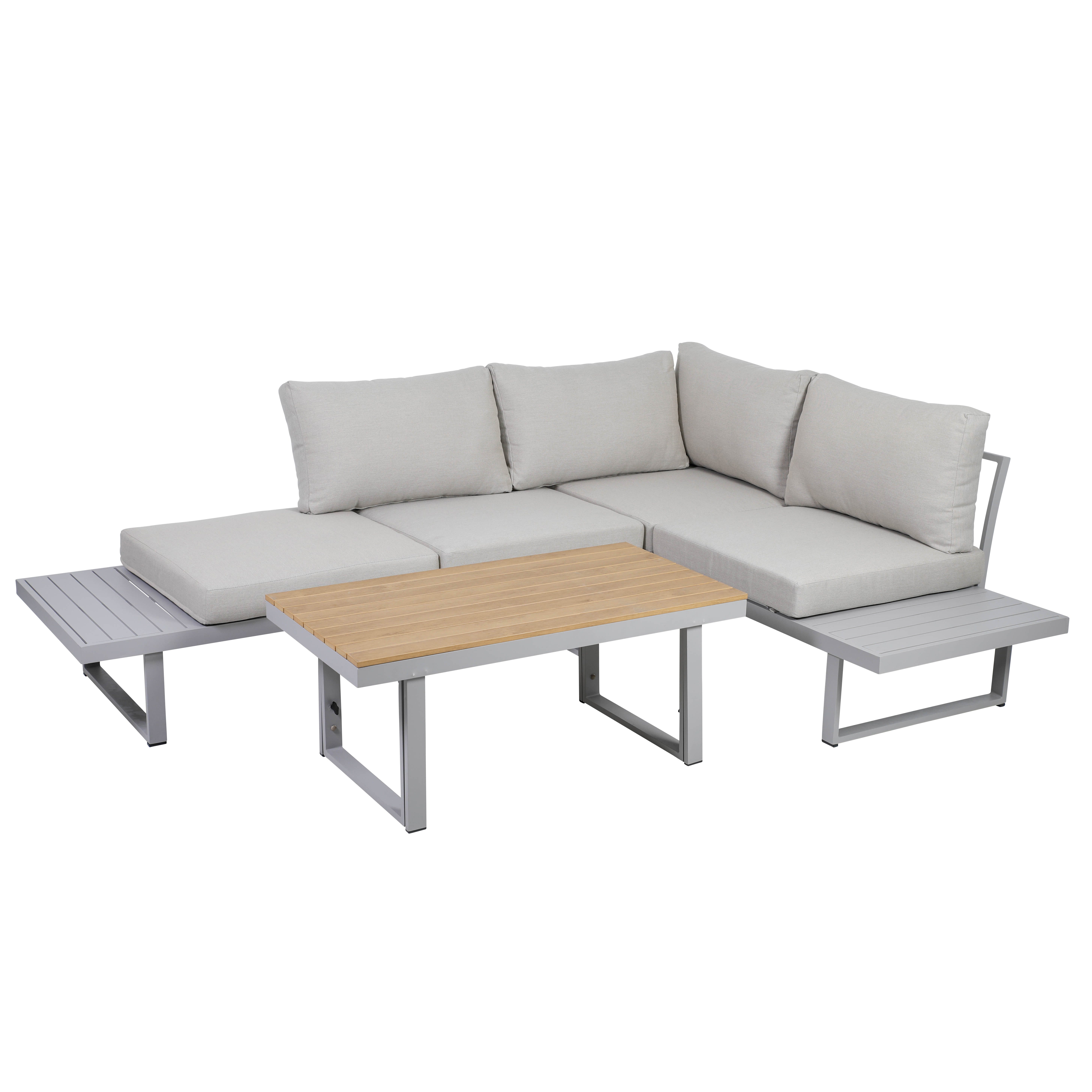 Greemotion Gartenlounge-Set Aruba Lounge-Set Grau-Holz / Beige inkl. Auflagen & Tisch