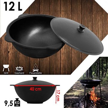 4BIG.fun Grilltopf NAMANGAN 12L Grilltopf WOK Uzbek Kasan Feuertopf, Gusseisen (Gusseisener Kasan mit Deckel)