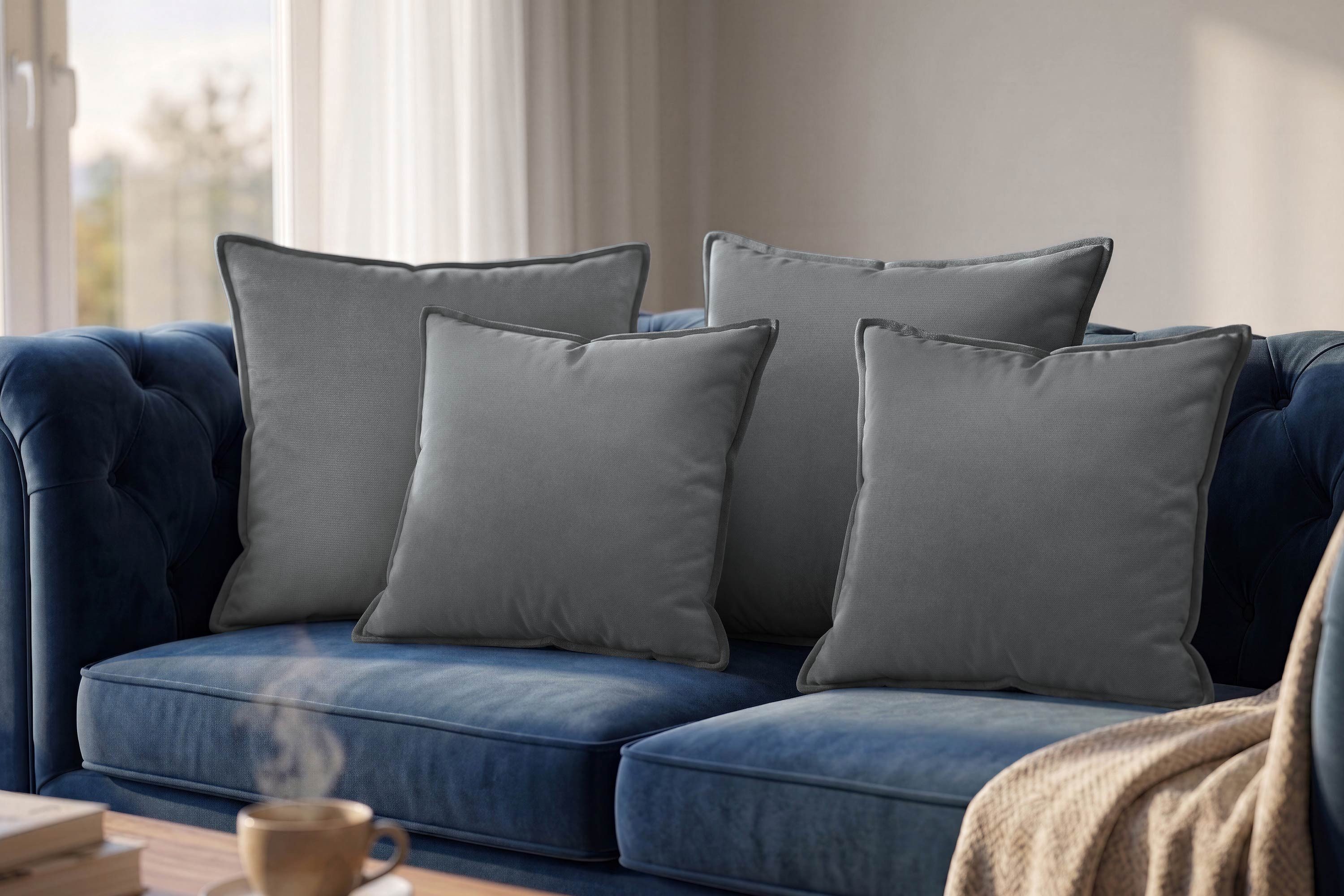 Dekokissen 4er Set Zierkissen Sofakissen Couchkissen mit Reißverschluss