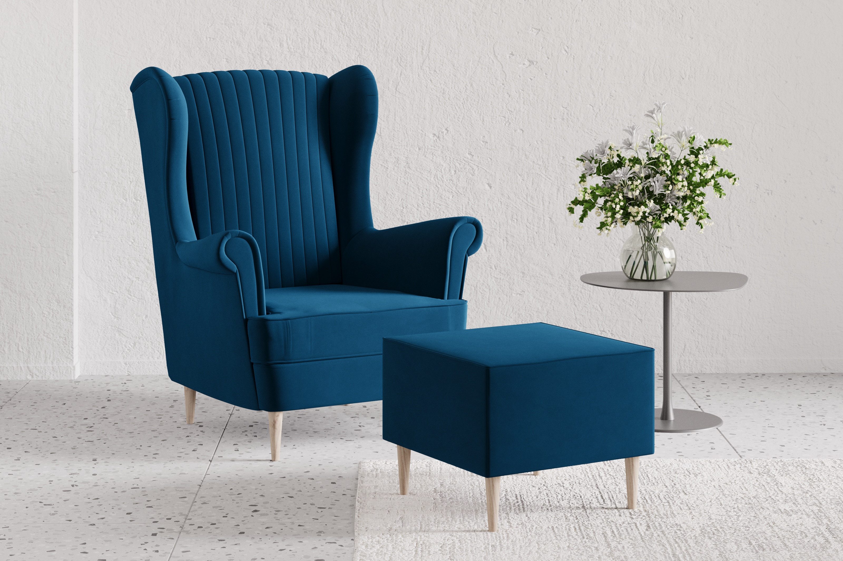 MOEBLO Ohrensessel COMFY SESSEL mit oder ohne Hocker (Samtstoff, optional mit Hocker, gepolstert, Loungesessel im modernen Design), Sessel mit optionalem Hocker
