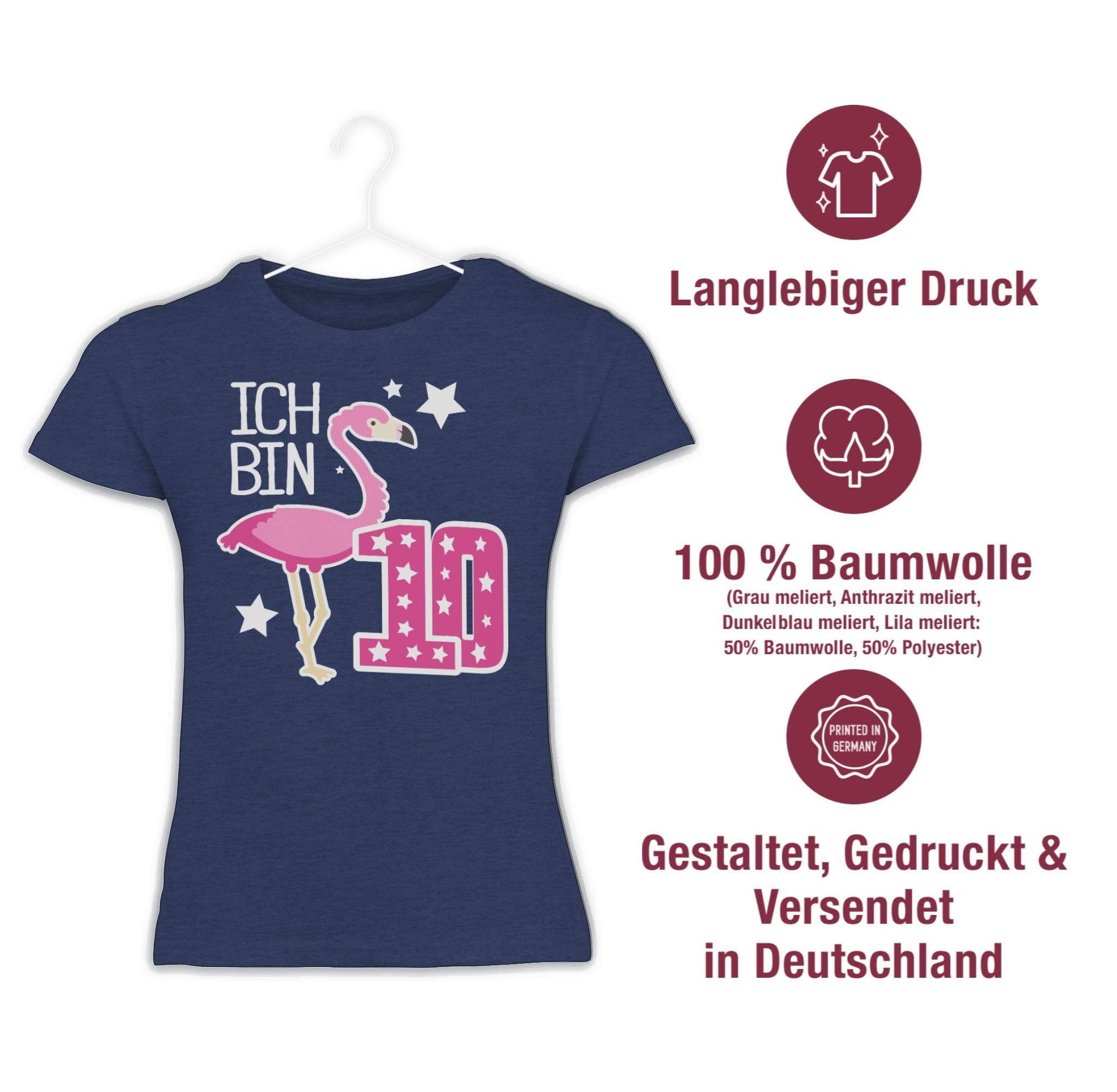 Shirtracer T-Shirt Ich zehn 10. Geburtstag 1 bin Flamingo Meliert Dunkelblau