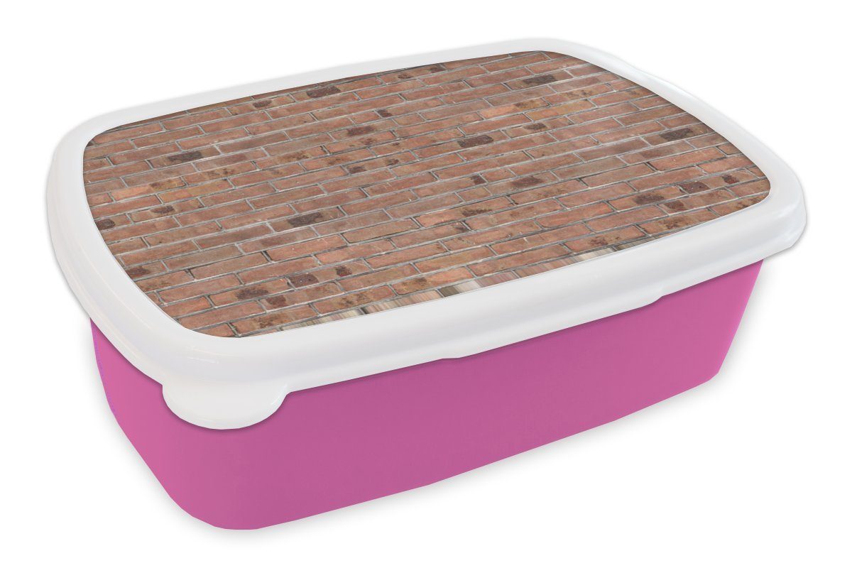 MuchoWow Lunchbox Muster - Wand - Ziegel, Kunststoff, (2-tlg), Brotbox für Erwachsene, Brotdose Kinder, Snackbox, Mädchen, Kunststoff rosa