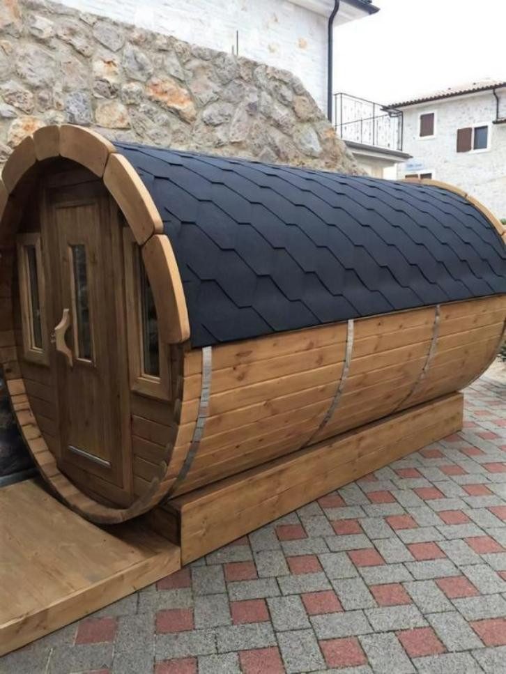 JVmoebel Fasssauna Saunatonne Holzsauna Fasssauna Gartensauna Edelstahl Braun, (1-St) Made in Europe