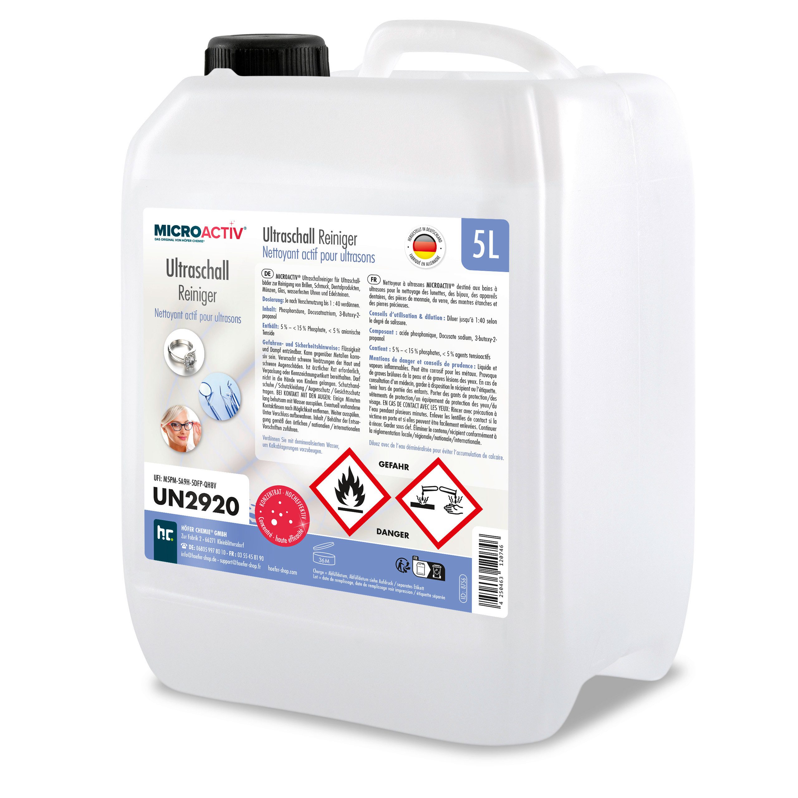 Höfer Chemie GmbH 5 L Microactiv® Ultraschallreiniger für Ultraschallbad Grundreiniger (Gründliche Reinigung für empfindliche Geräte)
