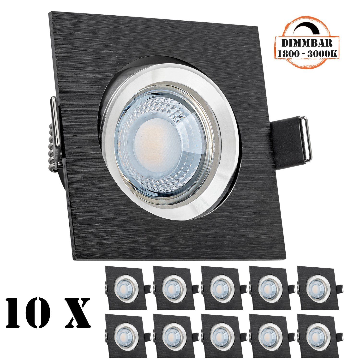 LEDANDO LED Einbaustrahler mit LED 10er LED von 5W Set extra LEDA schwarz Einbaustrahler in flach