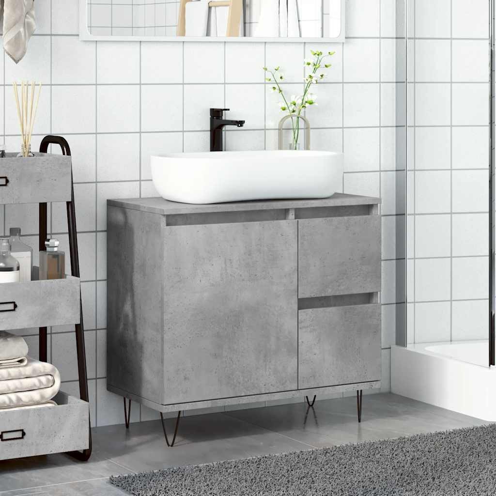vidaXL Badezimmer-Set Waschbeckenunterschrank Betongrau 65x33x60 cm günstig online kaufen