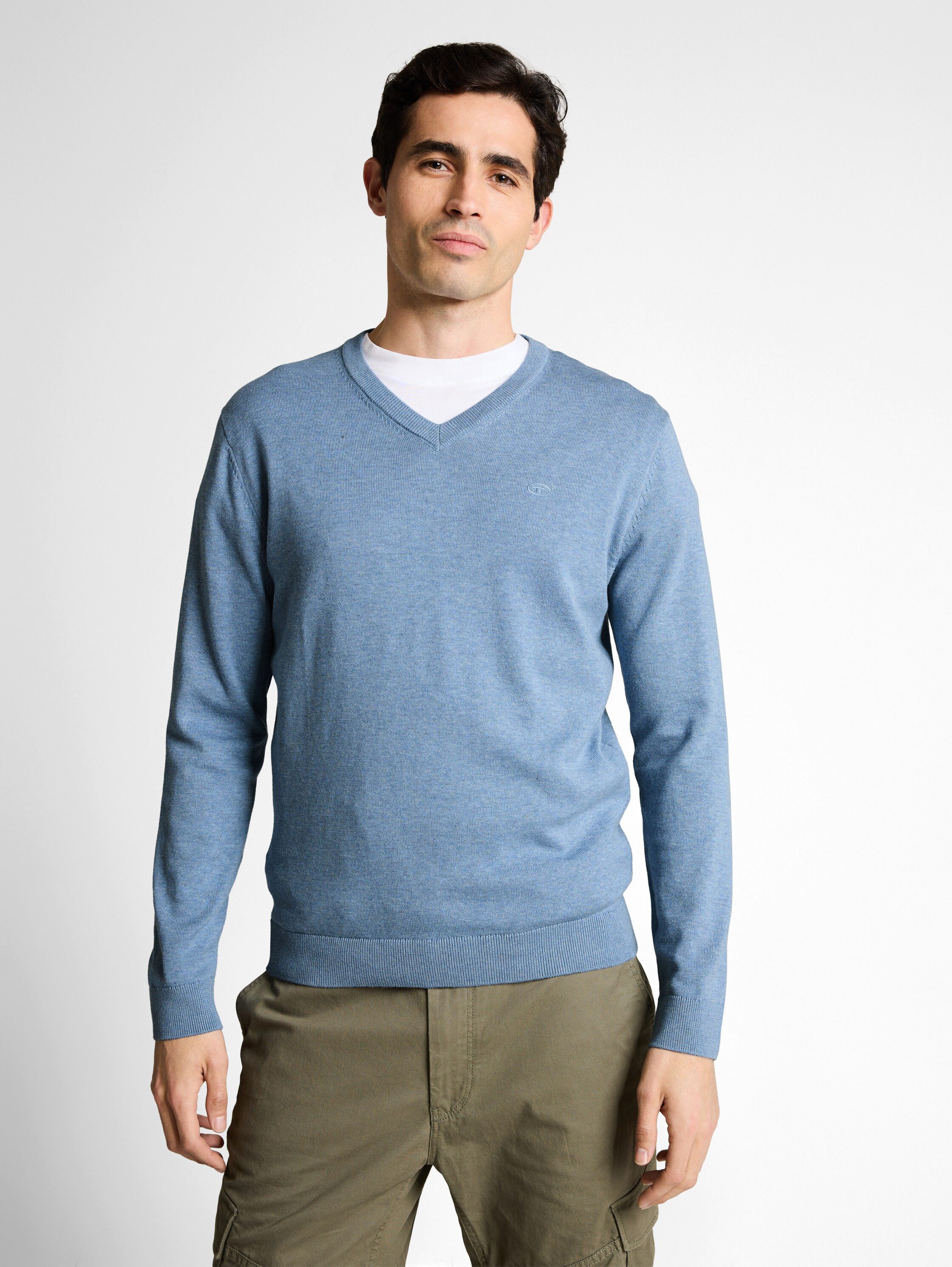 TOM TAILOR V-Ausschnitt-Pullover mit kleiner Logo-Stickerei günstig online kaufen