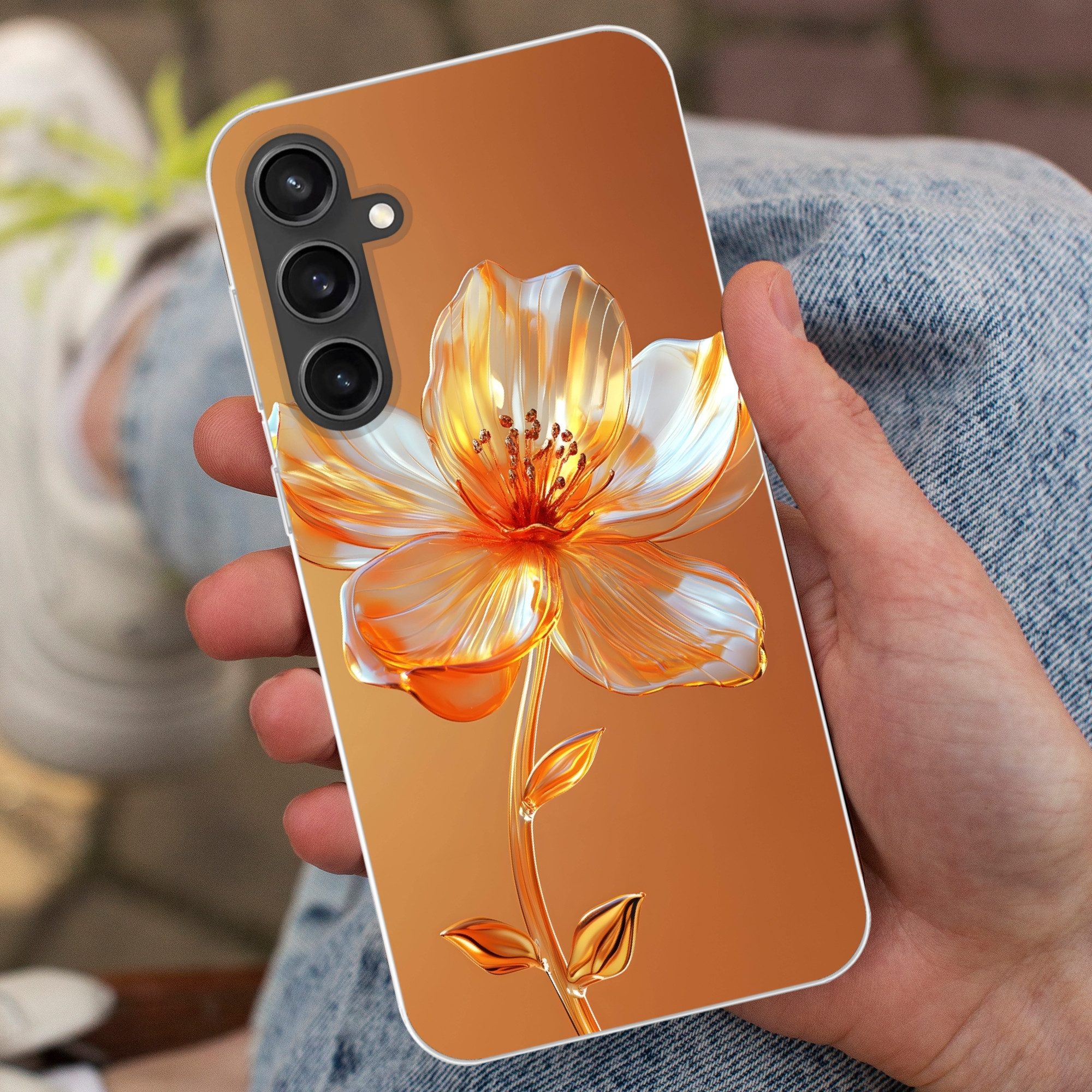 MuchoWow Handyhülle für Samsung Galaxy S23 FE Gläser - Blume - Orange