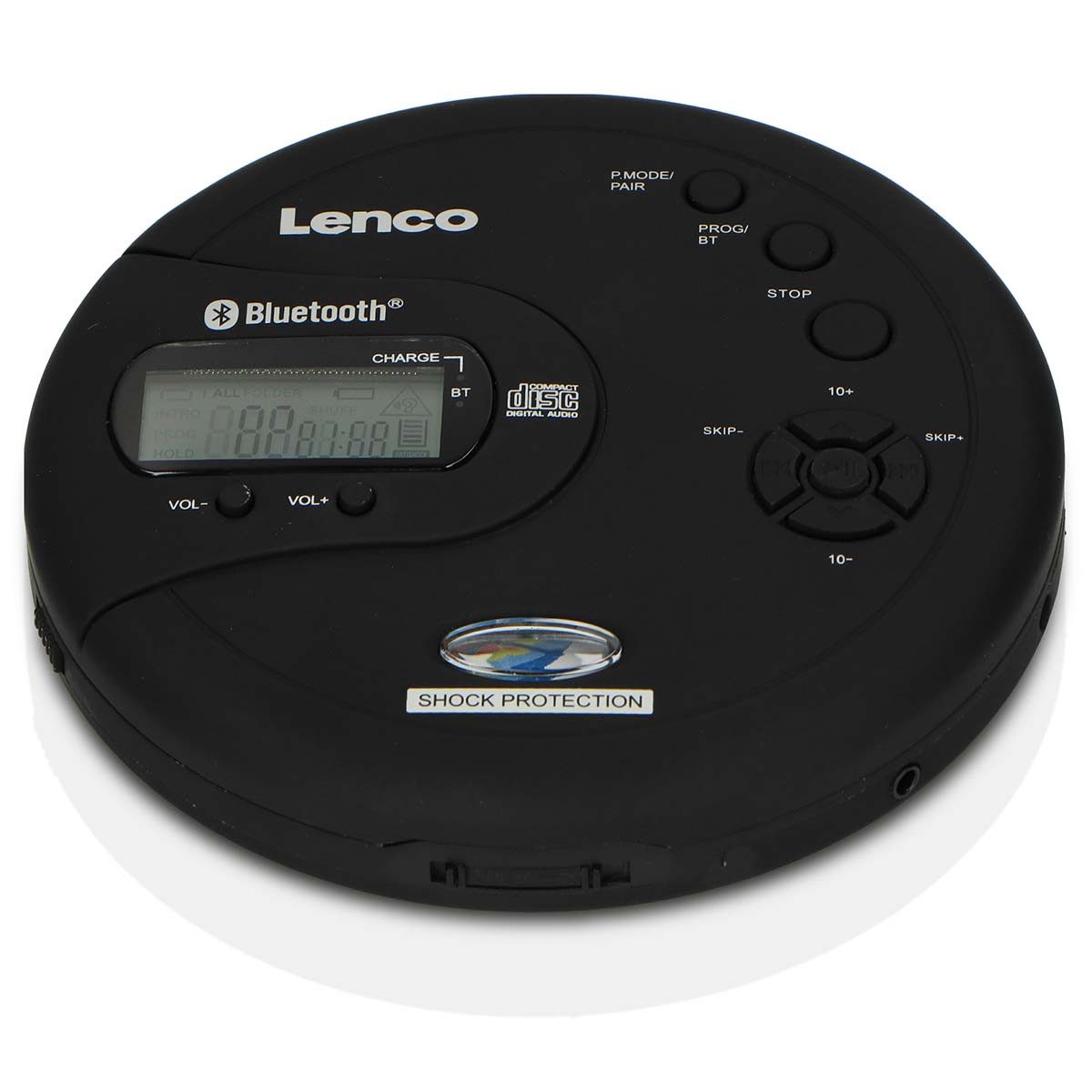 Lenco Lenco CD 300BK CD MP3 Player mit Bluetooth, Anti Shock, LCD und Resume tragbarer CD-Player (Anti-Shock, Bluetooth, LCD, inkl. 2x 2000mAh -Batterien & Kopfhörer)