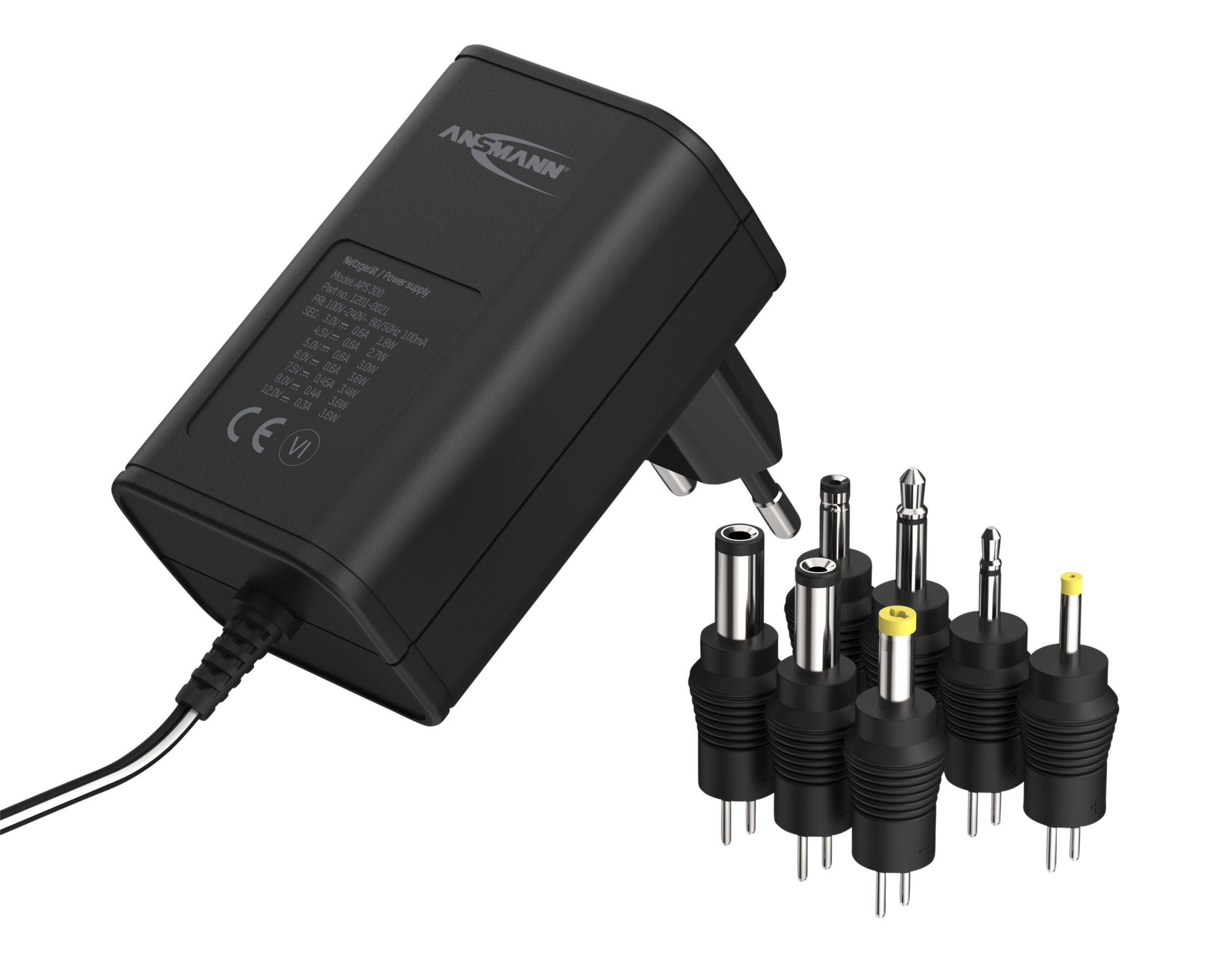 ANSMANN AG APS 300 Netzteil 12V, Netzstecker bis max. 300mA (7 Adapter) Netzteil