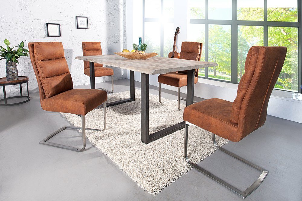 riess-ambiente Freischwinger COMFORT vintage hellbraun / silber, Esszimmer · Microfaser · Edelstahl · Industrial Design