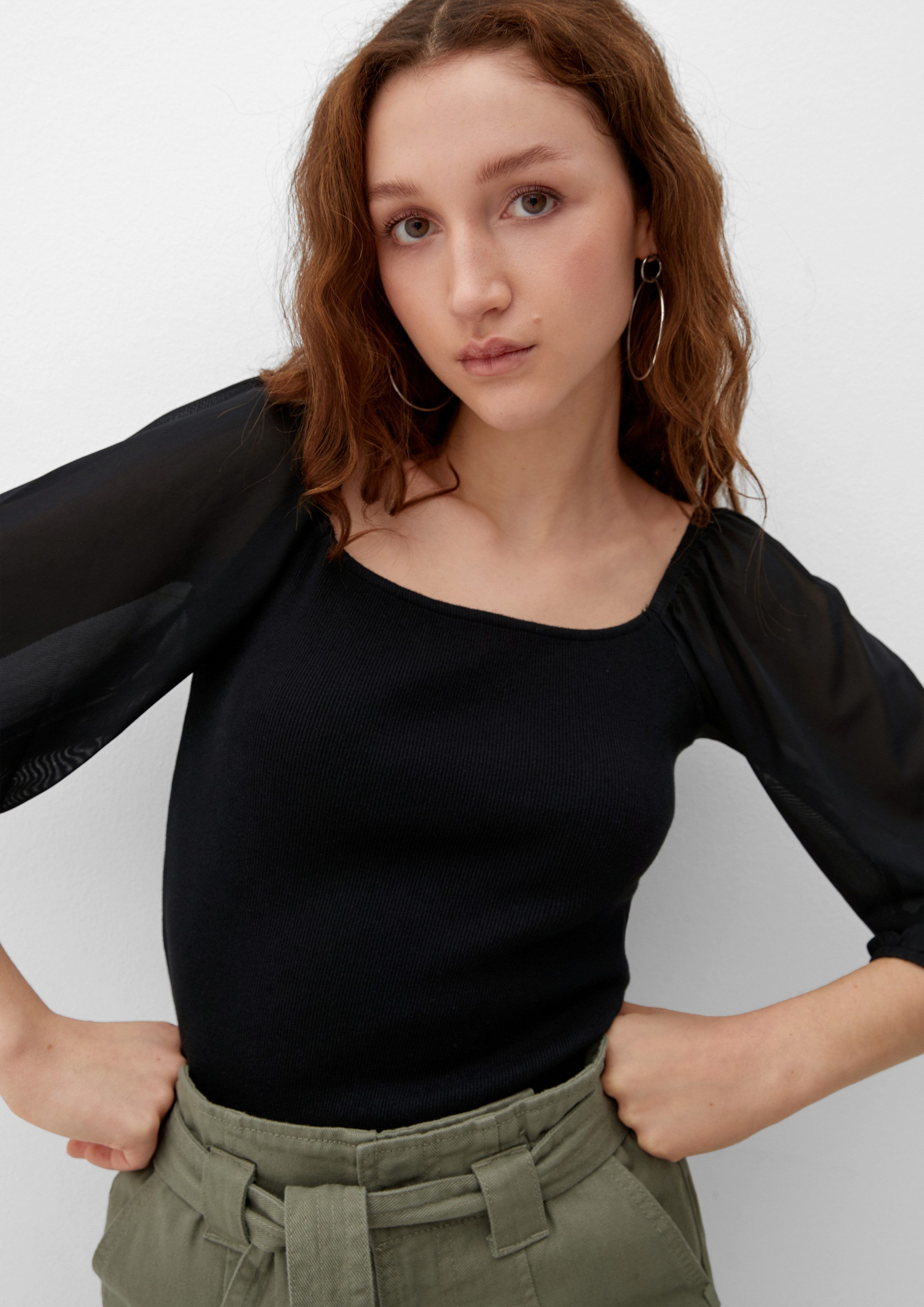 QS 3/4-Arm-Shirt T-Shirt Bluse mit Karreeausschnitt