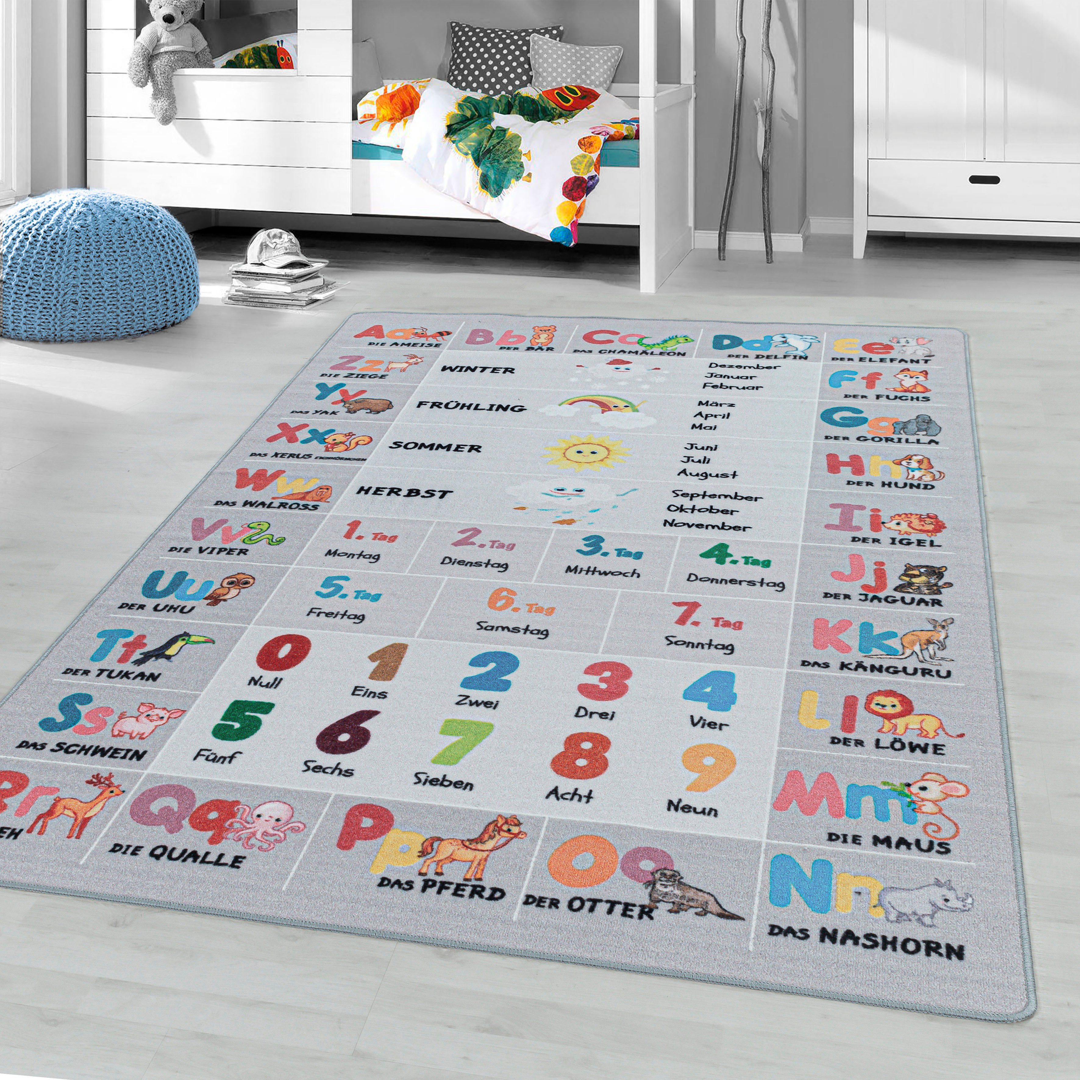 Ayyildiz Teppiche Kinderteppich PLAY 2904, rechteckig, Höhe: 6 mm, robuster Kurzflor, bunter Spiel Lern Teppich, Kinderzimmer