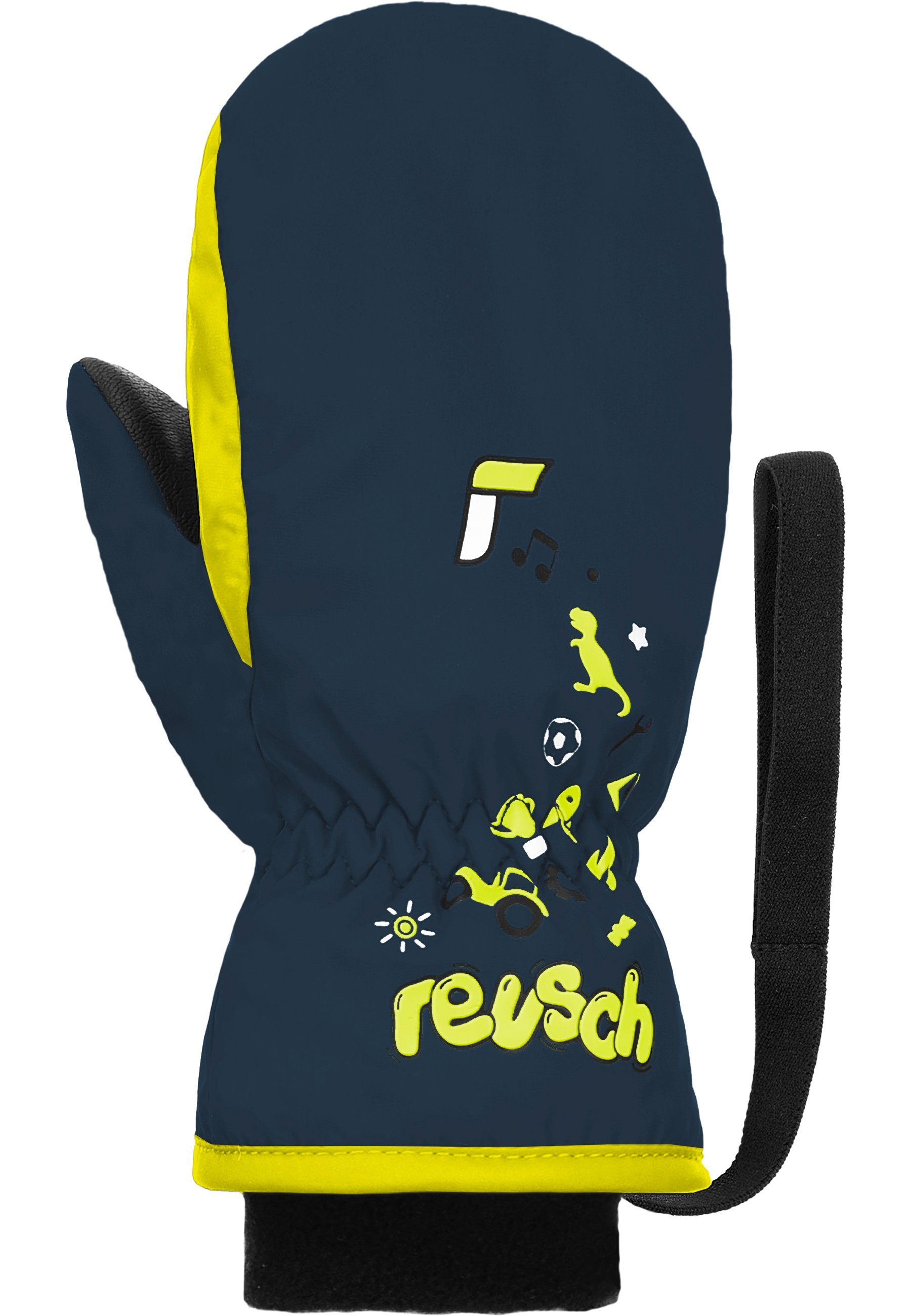 Reusch Fäustlinge Mitten dunkelblau-gelb Kids praktischer Handgelenkschlaufe mit