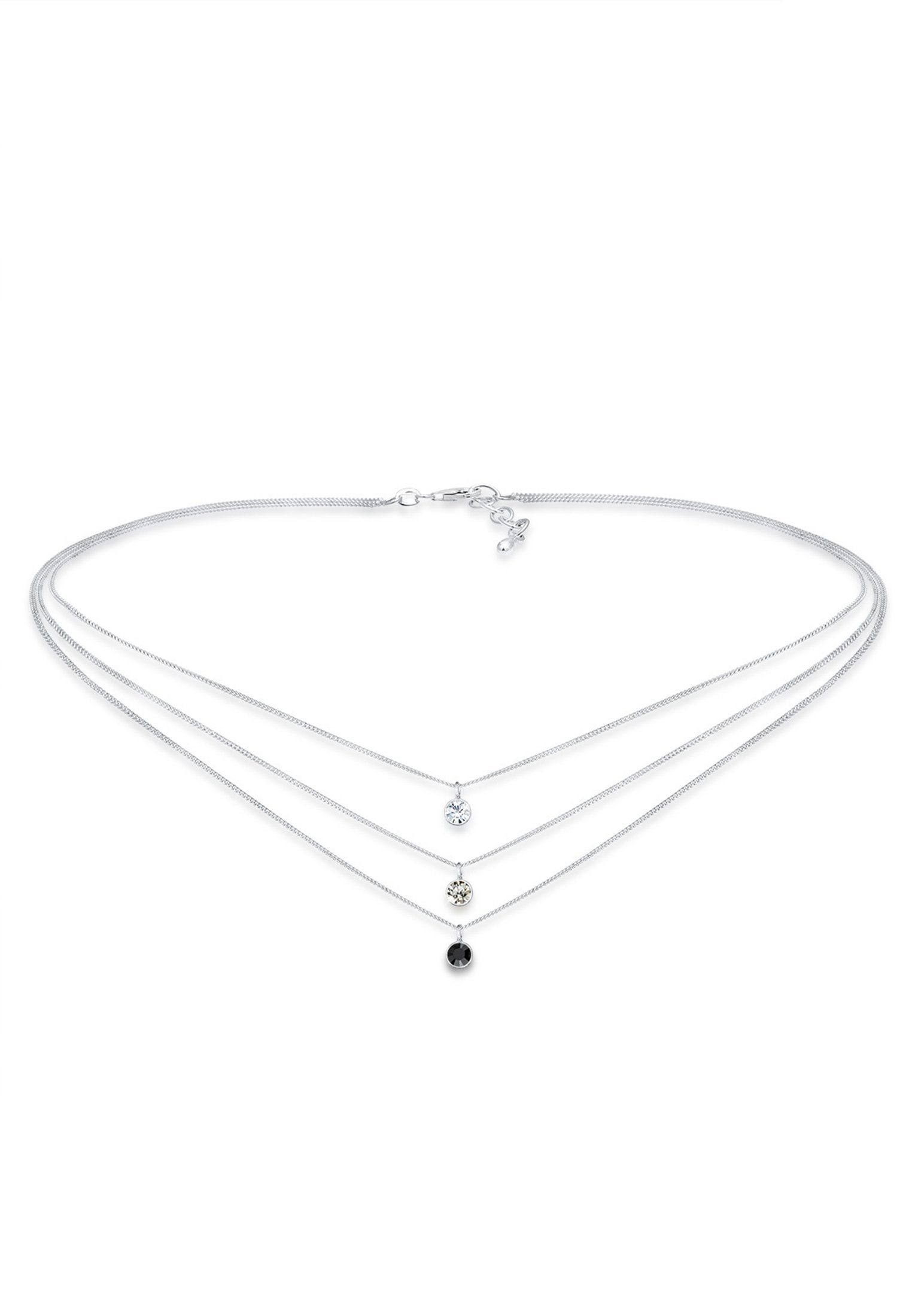 Elli Collier Choker 3-reihig Kristalle Silber