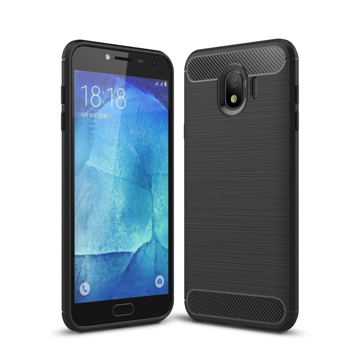 CoverKingz Handyhülle Hülle für Samsung Galaxy J4 2018 Handyhülle Schutzhülle Cover Case, Carbon Look Brushed Design
