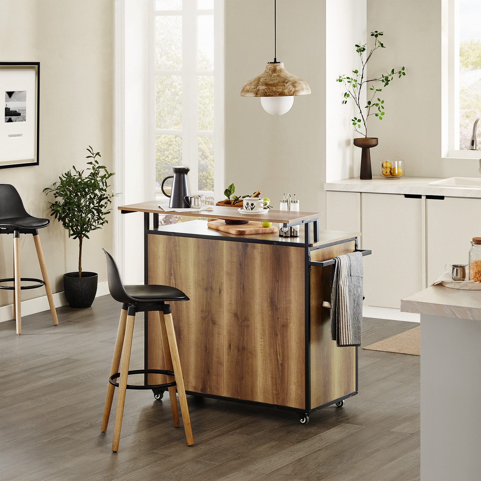 SoBuy Küchenwagen Rollwagen Sideboard, Küchentrolley, Küchenwagen mit Arbeitsplatte, Rollwagen, Kücheninsel mit Türen und Schubladen Küchenschrank