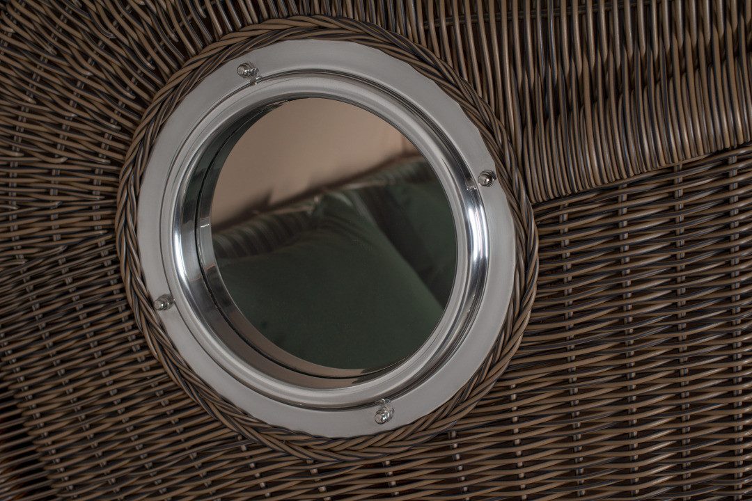 Strandkorb 2-Sitzer Düne Bullauge Vollholz PE-Geflecht grau 125x170x80