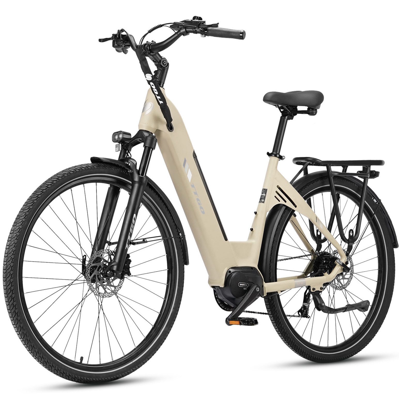 TTGO E-Bike Cityrad 28 Zoll, 140km, 75Nm Mittelmotor, Lockout-Federgabel, C7 SE, Pedelec, 9 Gang Shimano, Kettenschaltung, Mittelmotor, 648 Wh, Drehmomentsensor, Elektrofahrrad, Tiefeinstieg für Damen und Herren