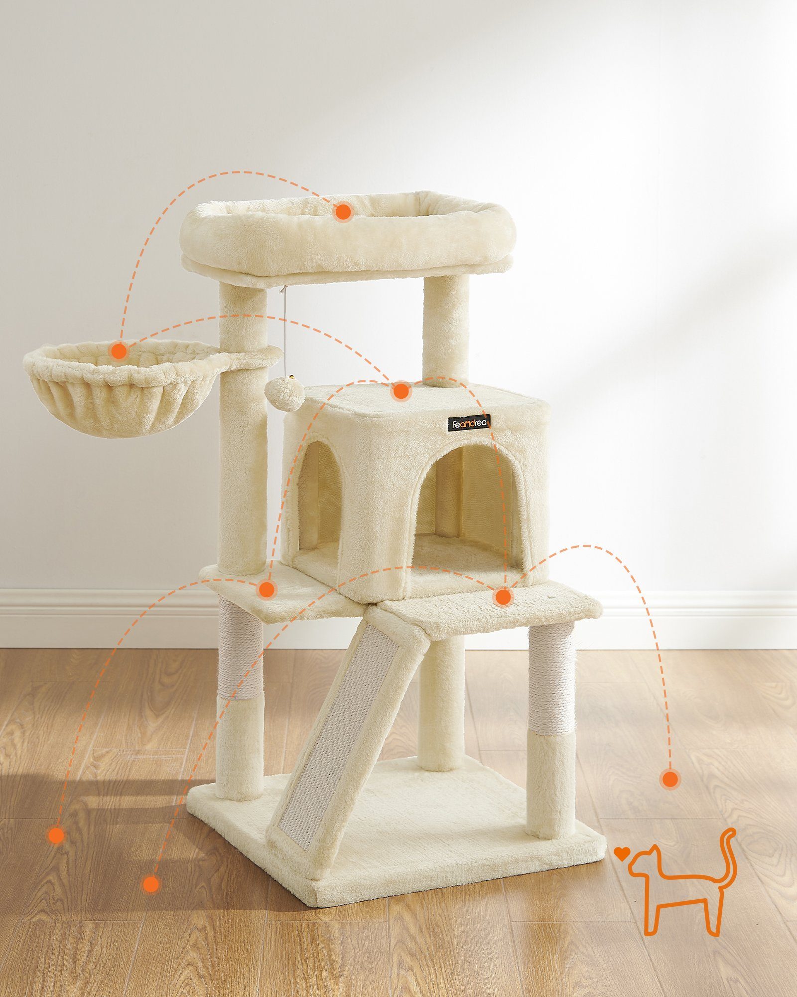 FEANDREA Kratzbaum, Katzenbaum,mit großer Aussichtsplattform,Kratzbrett,96cm