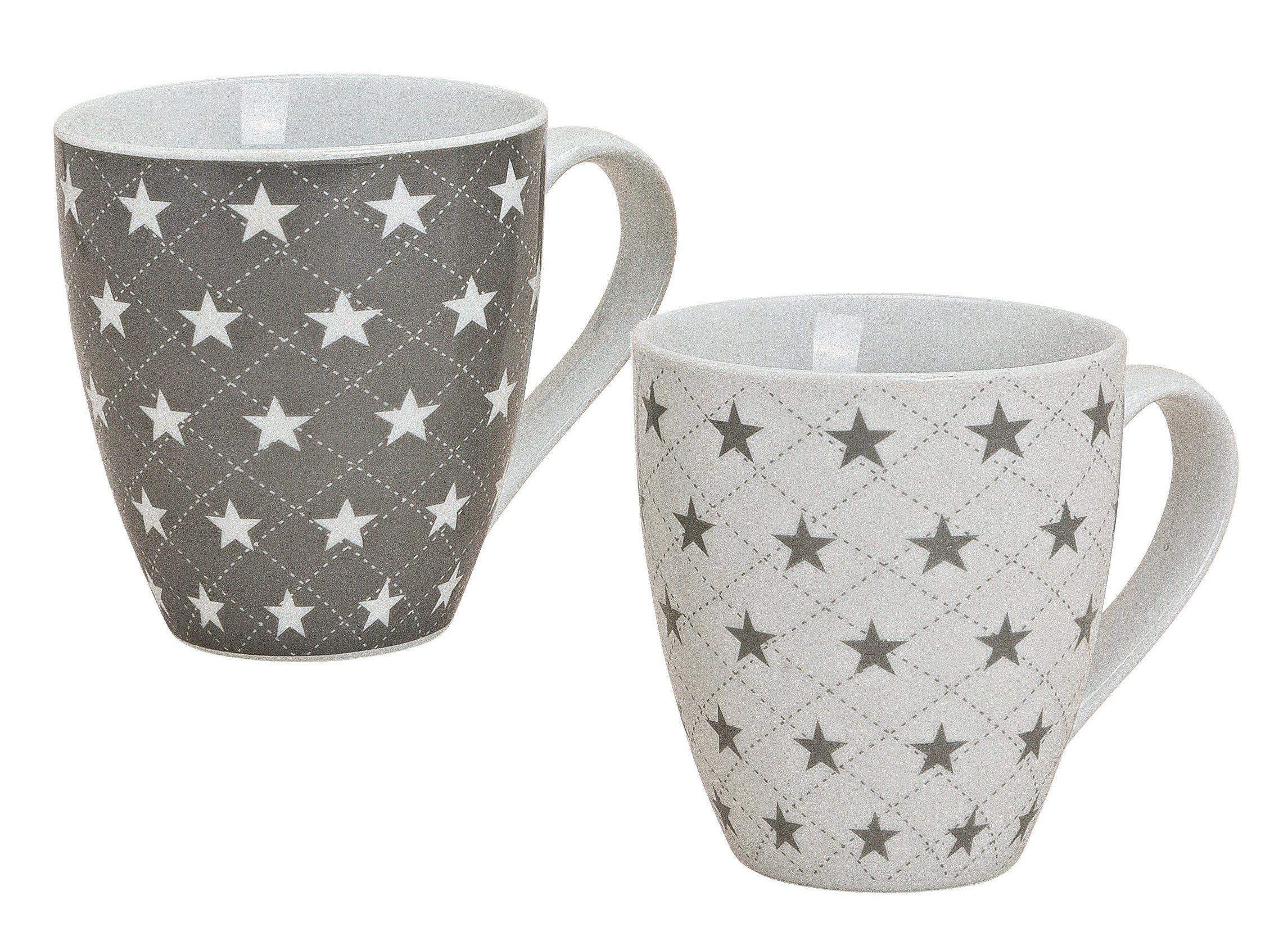 Spetebo Becher Porzellan Kaffeetassen 450ml mit Sternen - 2er Set, Porzellan, große Чашки mit modernem Sterndesign