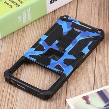 Wigento Handyhülle Für Xiaomi POCO X4 Pro 5G Camouflage Shockproof Armor TPU Schutz Tasche Hülle Cover Blau