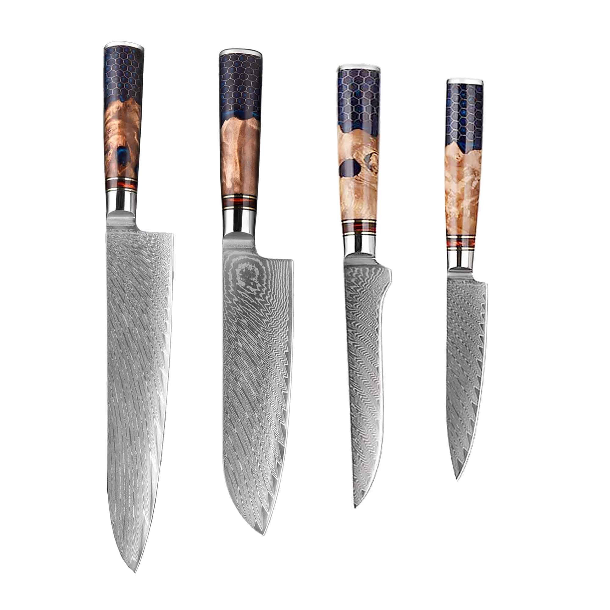 Unikat Muxel scharfe Küchenmesser Messer Kochmesser, schöne ist Jedes Extrem extrem Set ein Damast Allzweckmesser 4-tlg