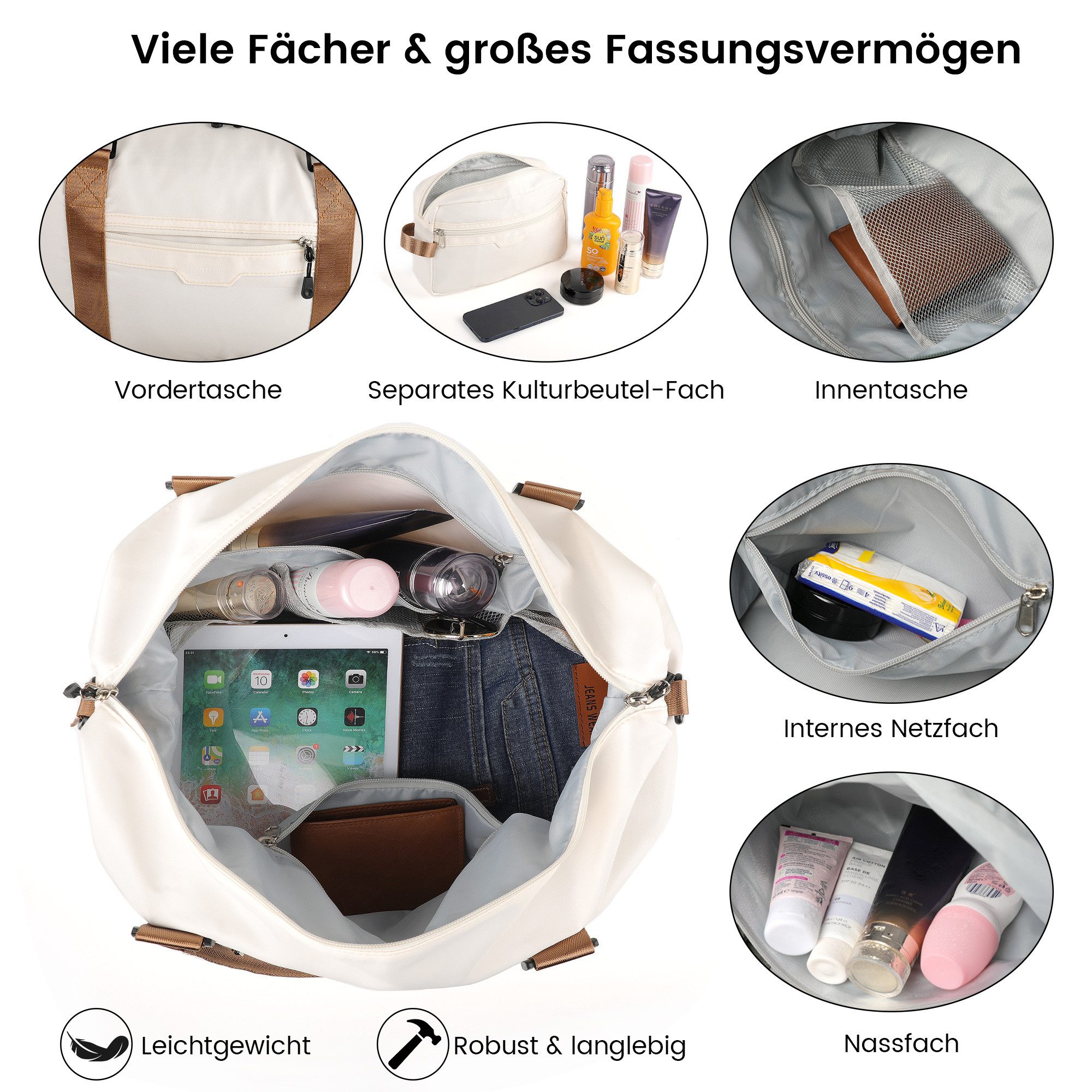 TANTOMI Reisetasche Erweiterbares Reisetasche mit Schuhfach & Kulturbeutel (46x23x32 Handgepäck), Nassfach, Wasserdicht Travel Bag Fitnesstasche Trainingstasche