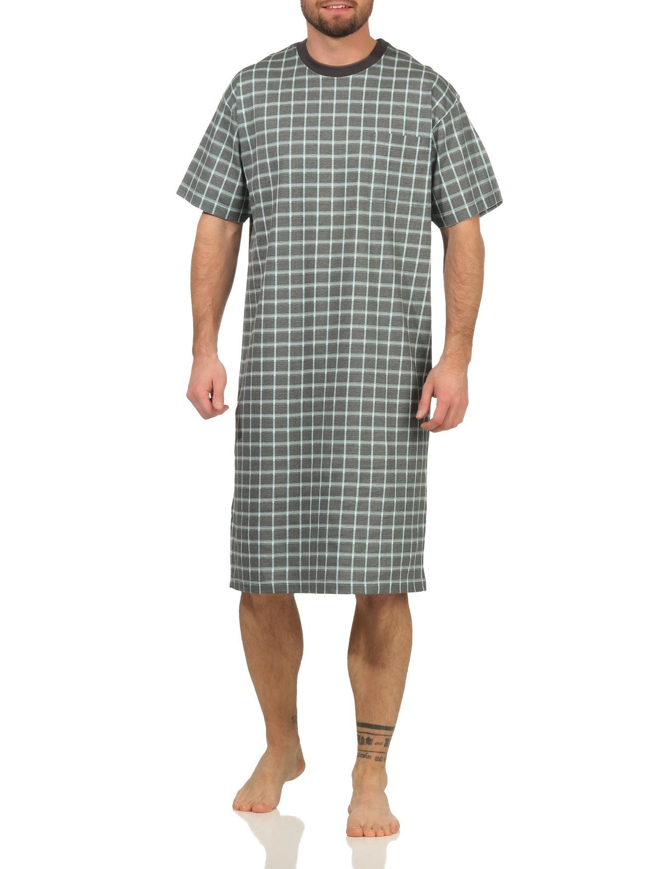 Pyjama Herren Nachthemd kurzarm in Karo Optik - auch in Übergrößen