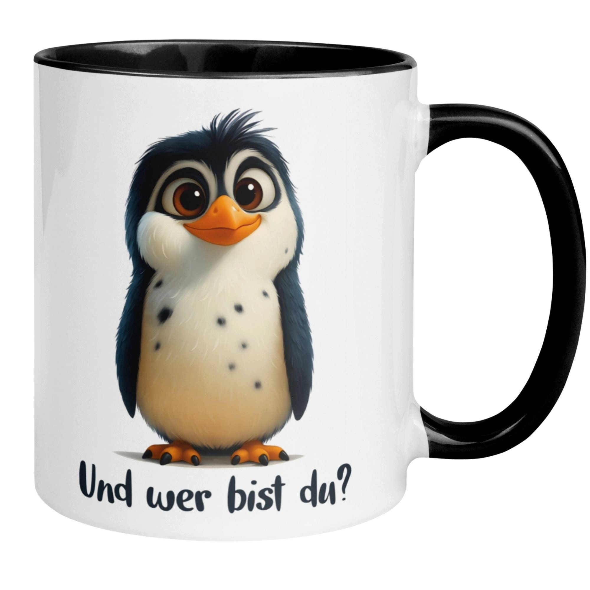 Momentals Tasse Pinguin – „Und wer bist du“ – lustiger Geschenk Becher für Pinguin Fan, Gratis Versand · Links-&Rechtshänder · Spülmaschinenfest