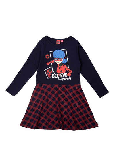 United Labels® A-Linien-Kleid Miraculous Kleid für Mädchen - Ladybug Kleidchen langarm Blau/Rot