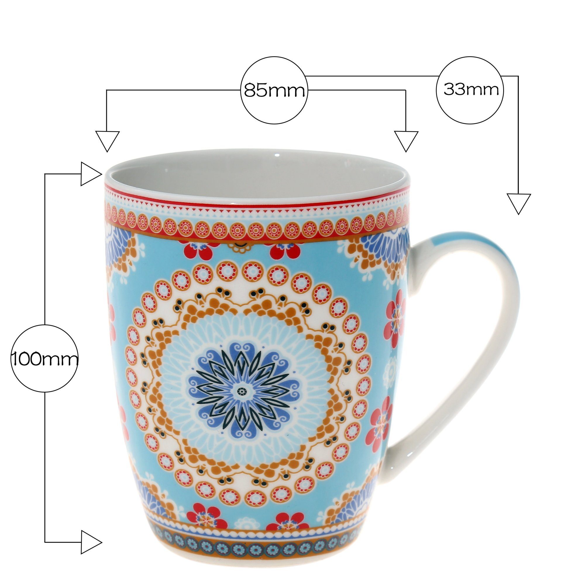 Flanacom Tasse Kaffeetasse Keramikim 3 Keramik, Design orientalisches Boho feiner Design Druck, Design 