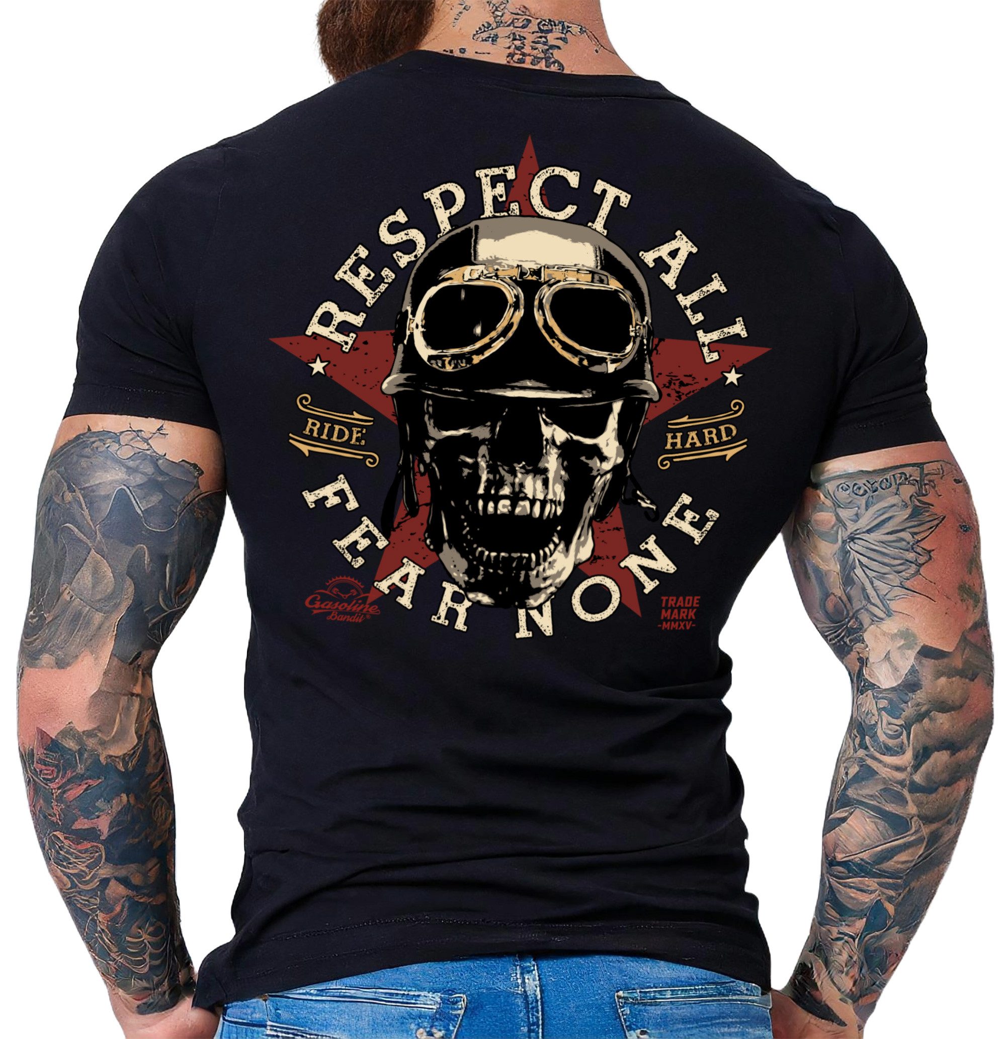 T-Shirt für Biker Racer Motorradfahrer: Respect All, Aufdruck Rückseite