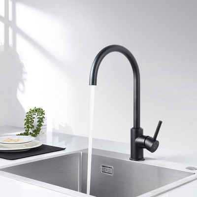 CECIPA Küchenarmatur Wasserhahn Küche Schwarz Mischbatterie Küche SUS304 Edelstah Gebürstet