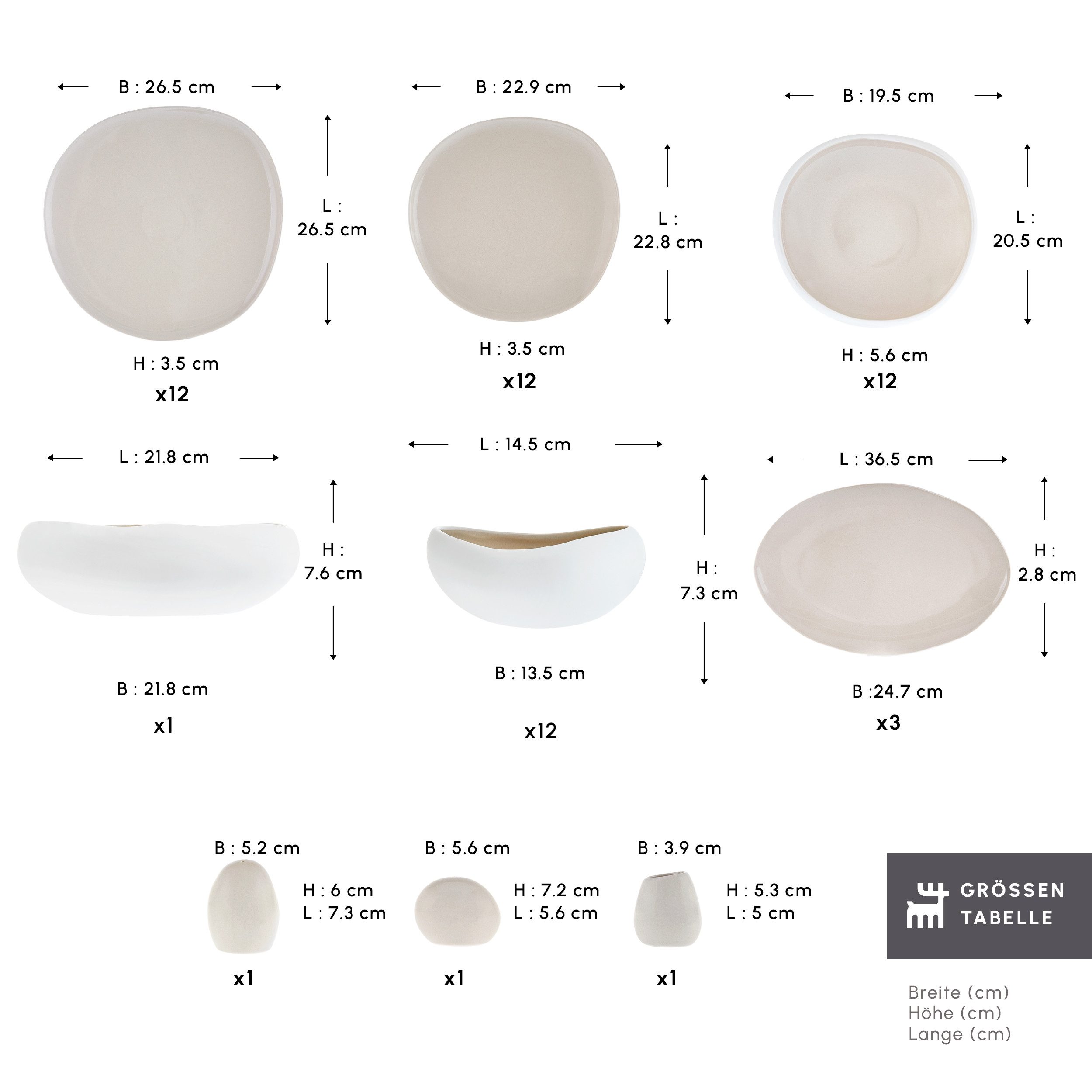 Karaca Geschirr-Set Karaca Earth Collection Cupid Tafelservice 55-tlg. für 12 Personen, 12 Personen, Steinzeug