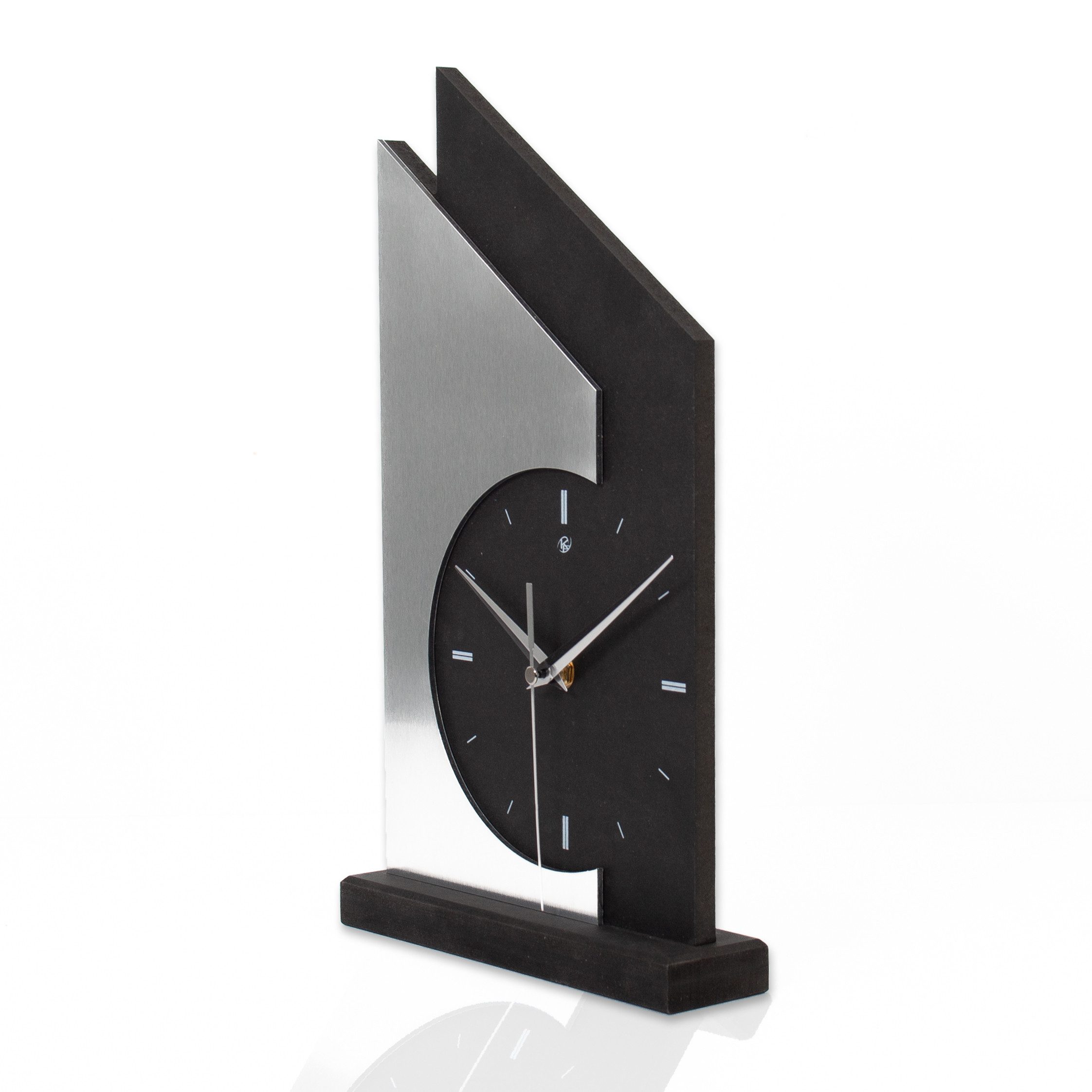 Kreative Feder Standuhr Standuhr „Skyscraper“ aus Holz, schwarze Tisch-Uhr mit Applikation; Größe ca. 34,5x20cm
