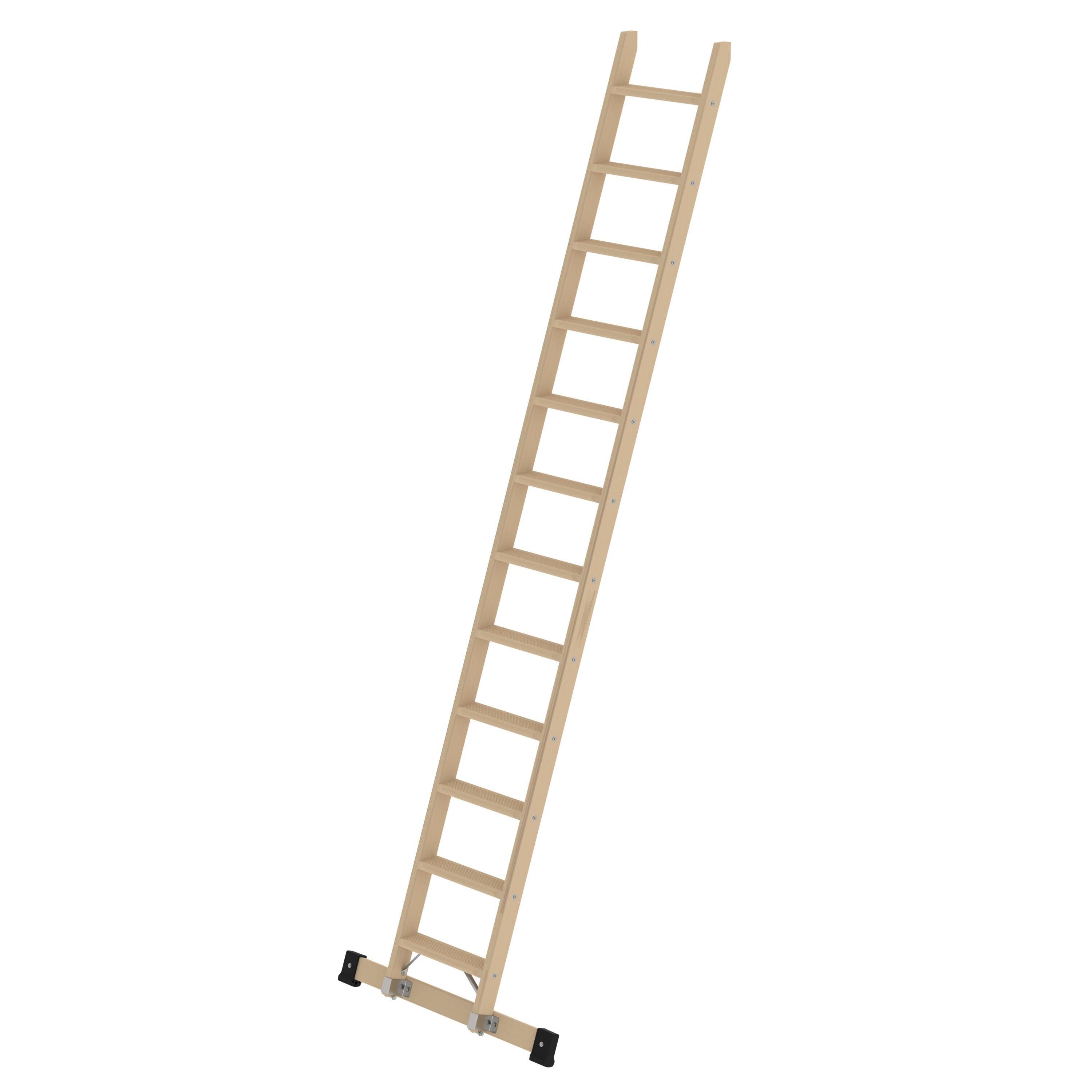 PROREGAL® Anlegeleiter Stufen-Anlegeleiter Holz mit Traverse 12 Stufen