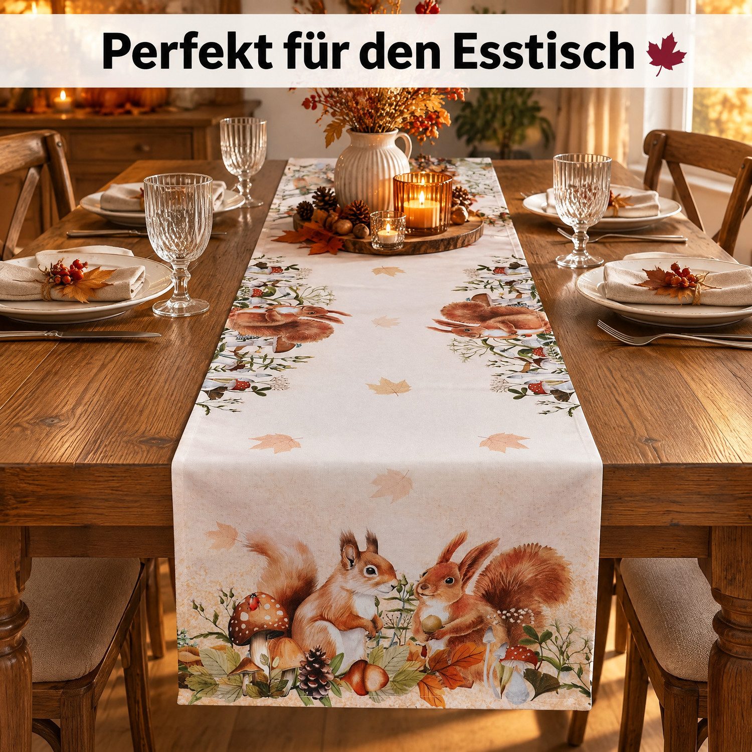 texpot Tischdecke Tischläufer Druck Eichhörnchen Herbst (1-tlg) – Bild 4 von 5