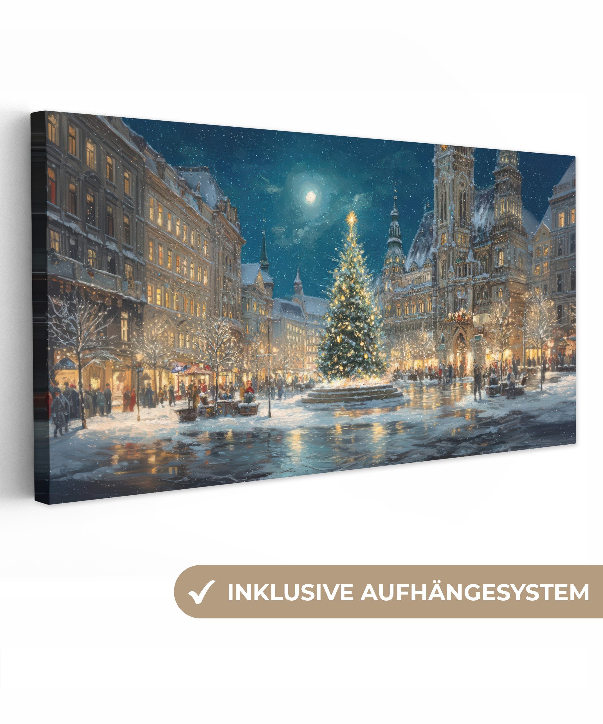 OneMillionCanvasses® Leinwandbild Panorama Heiligabend - Town günstig online kaufen