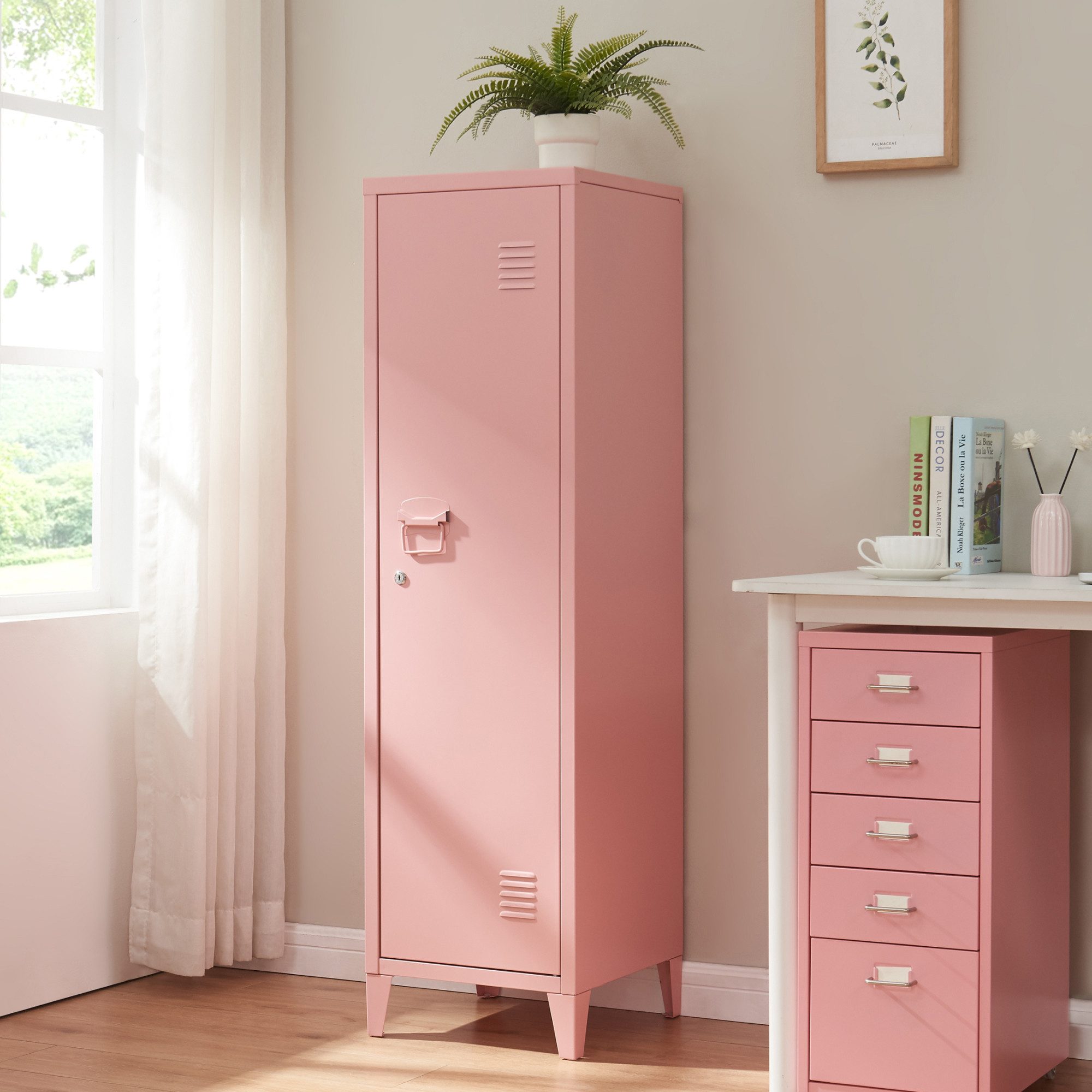 en.casa Spind »Kurikka« Einzelspind 137x38x38cm abschließbar Stahl Rosa