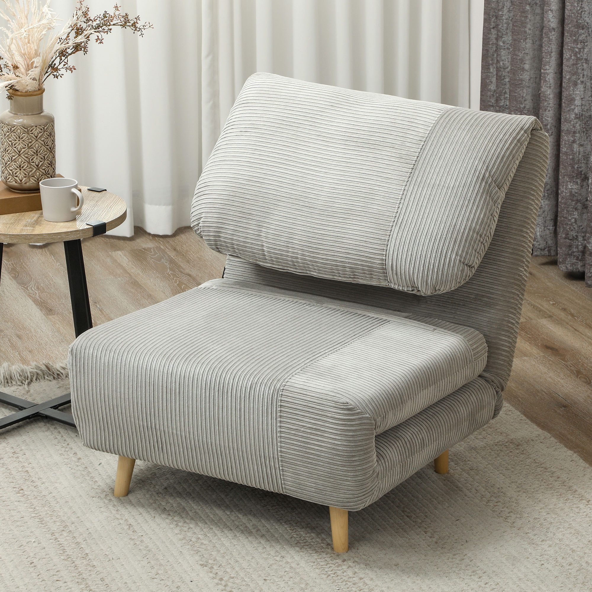 HOMCOM Sessel Verstellbar Klappmatratze Gästebett (Schlafsessel, 1-St., Schlafsofa), für Wohnzimmer, Schlafzimmer, Grau