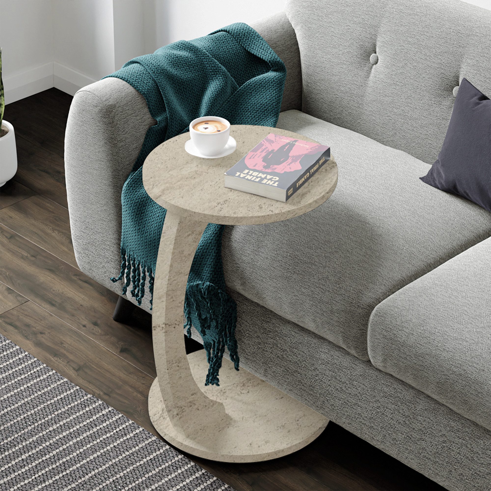 en.casa Beistelltisch, »Holeby« C-Form mit 4 Rollen rund 56 x Ø 38 cm Trave günstig online kaufen