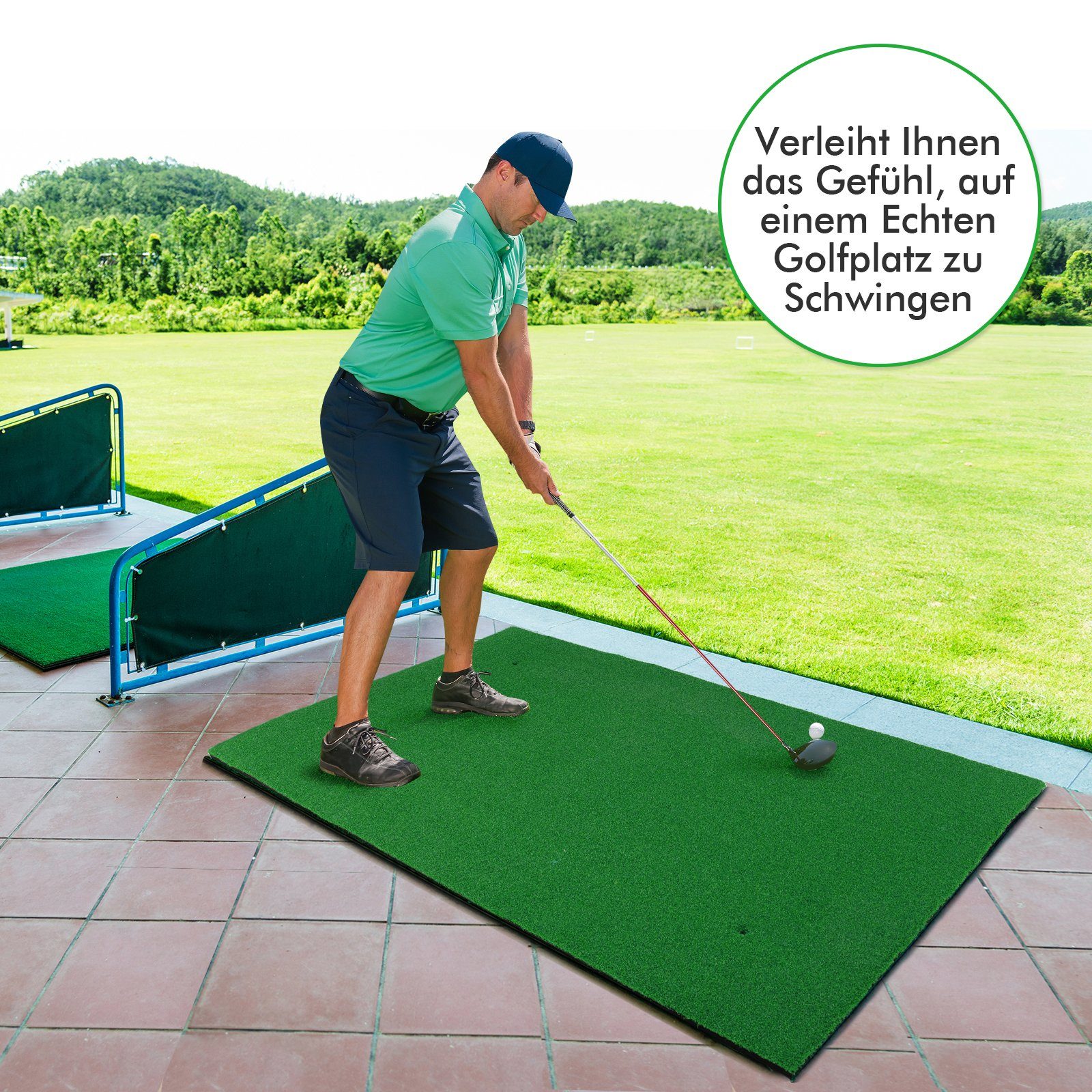 COSTWAY Golf-Abschlagmatte mit 3 150x100cm, Gummi-Tees Golfmatte