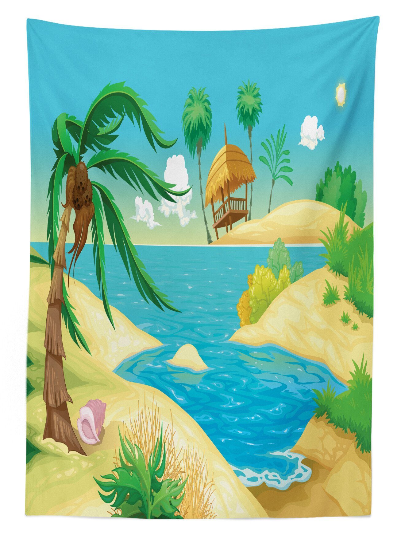 Außen Klare auf den Blick Bereich geeignet Farben, Waschbar Strand-Cartoon-Entwurf Für den Tropisch Farbfest Abakuhaus Tischdecke