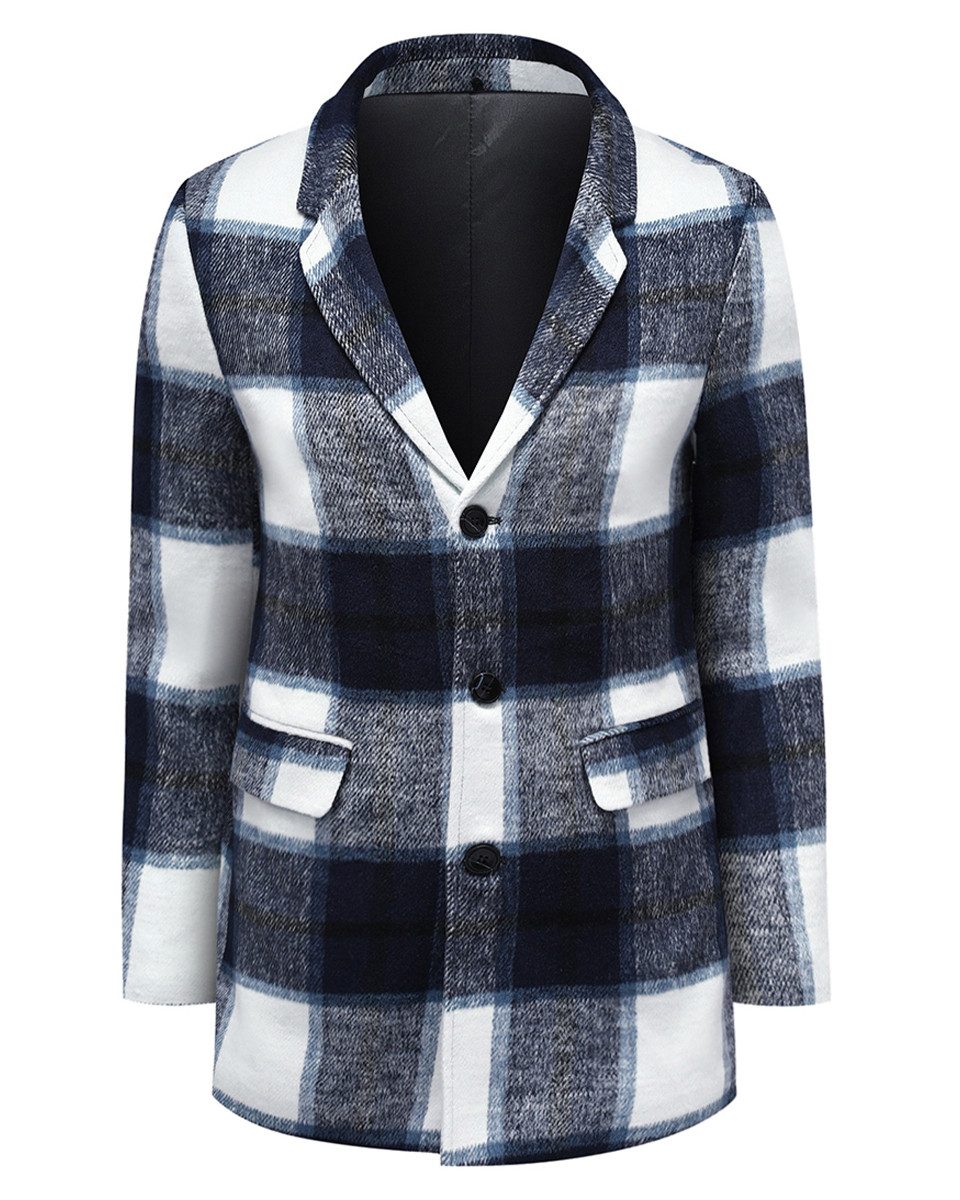 Allthemen Wollmantel mit Karomuster Kurzmantel im Regular Fit Warmer Wintermantel